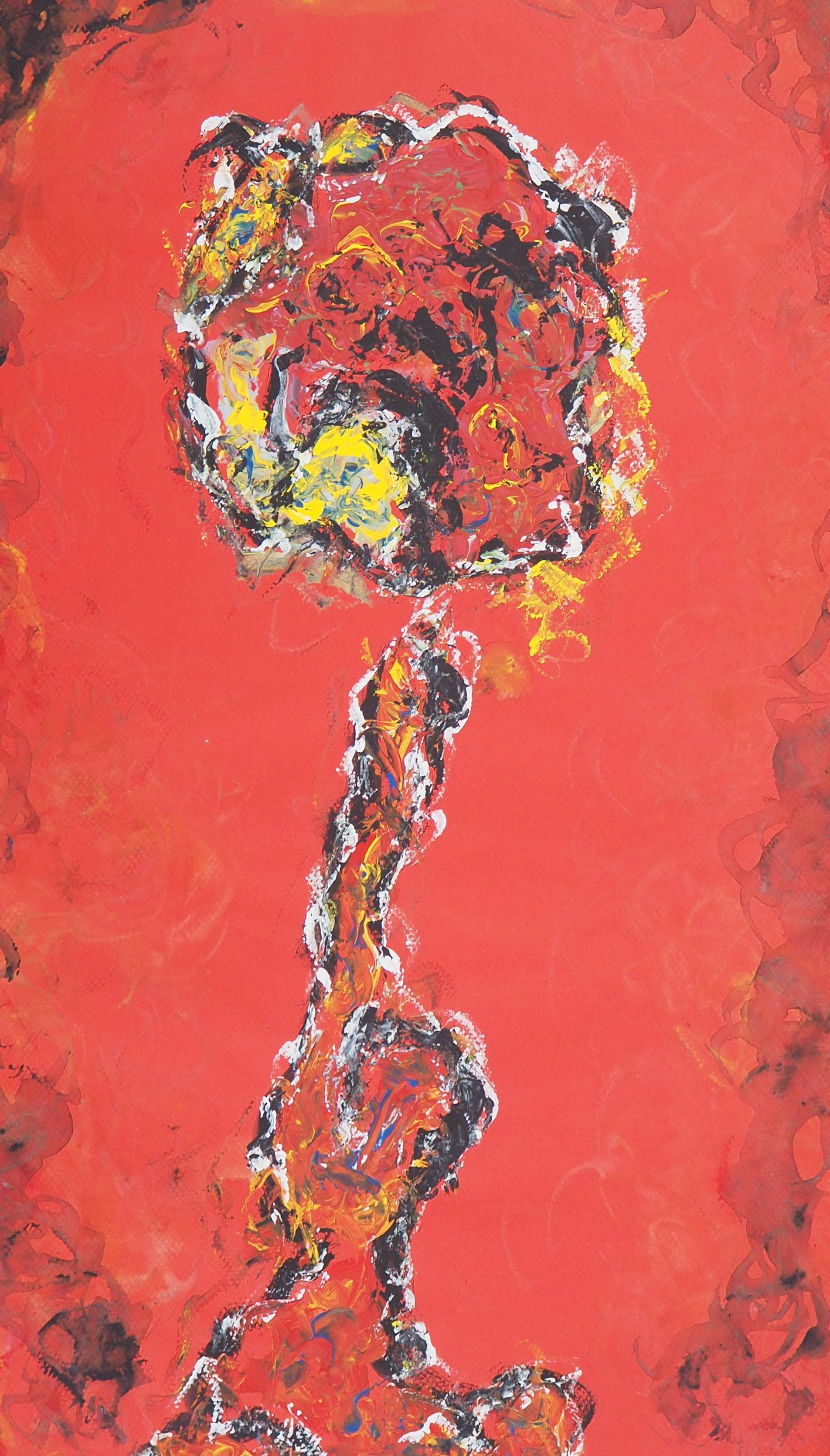 Fauvist rose - original hand signed gouache painting, 1997 - Painting by Michel Guignard