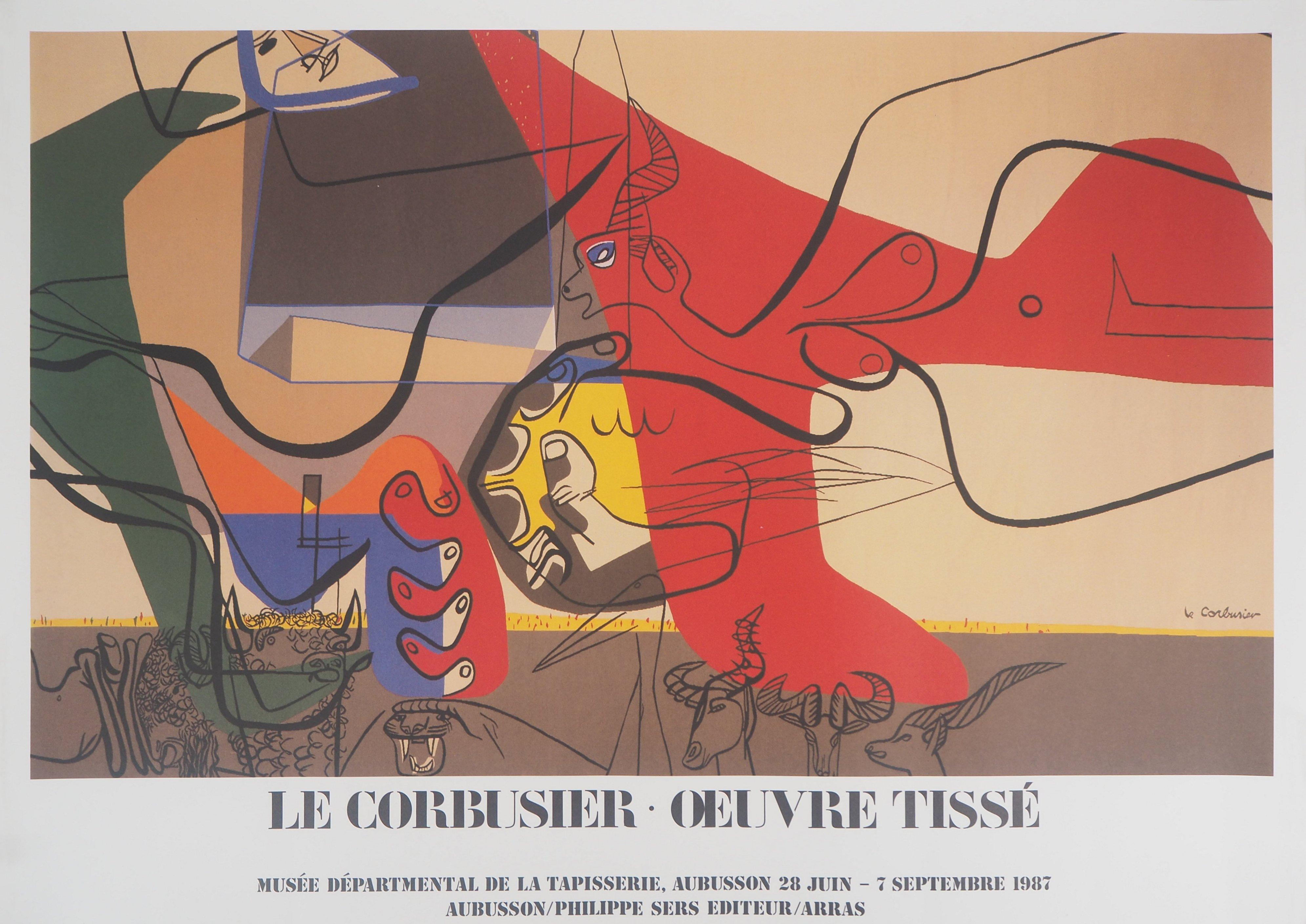 Le Corbusier (after) Figurative Print – Presence (Man mit Stier und Tieren) – Original Vintage-Plakat, 1987