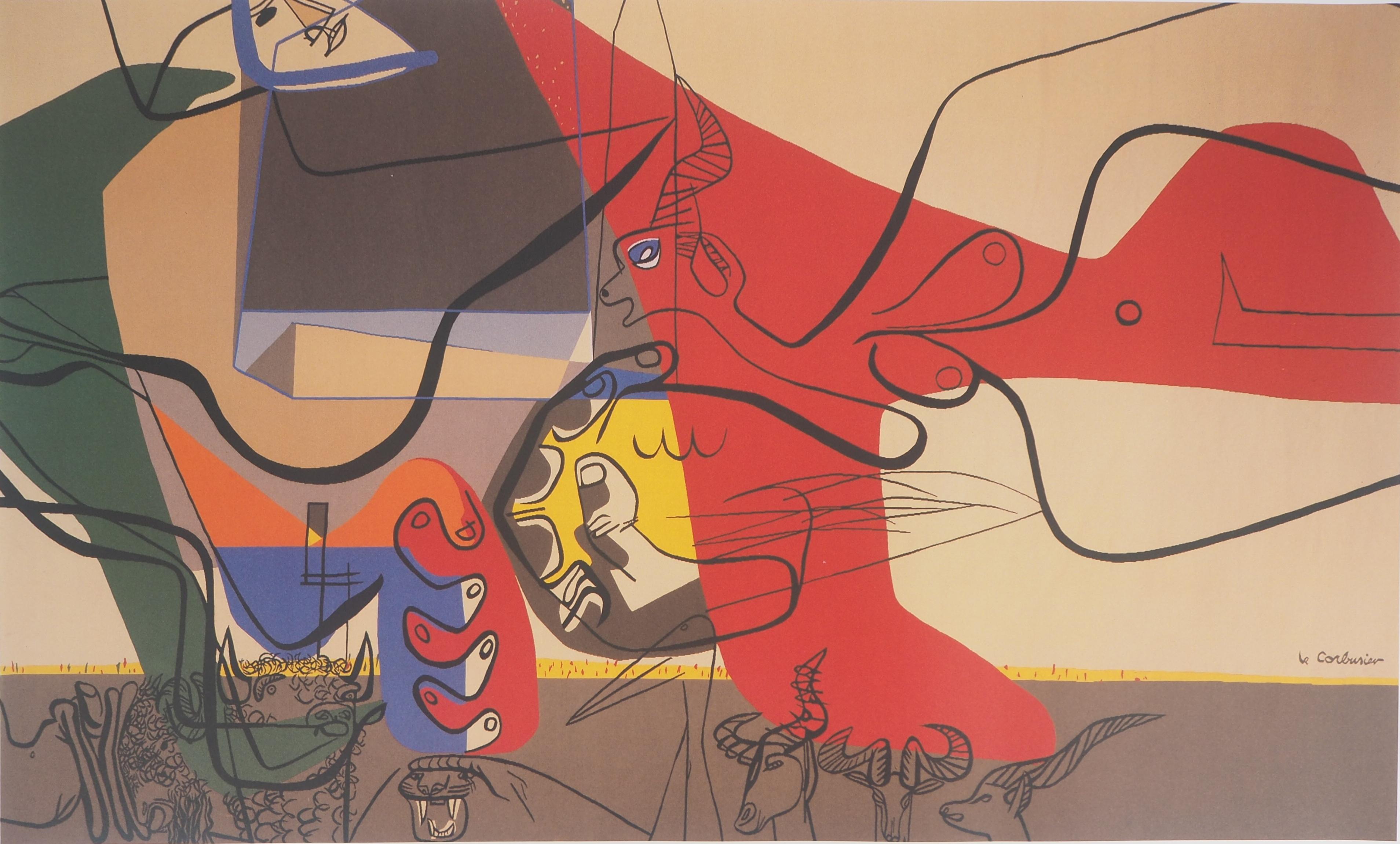 Presence (Man mit Stier und Tieren) – Original Vintage-Plakat, 1987 (Moderne), Print, von Le Corbusier (after)