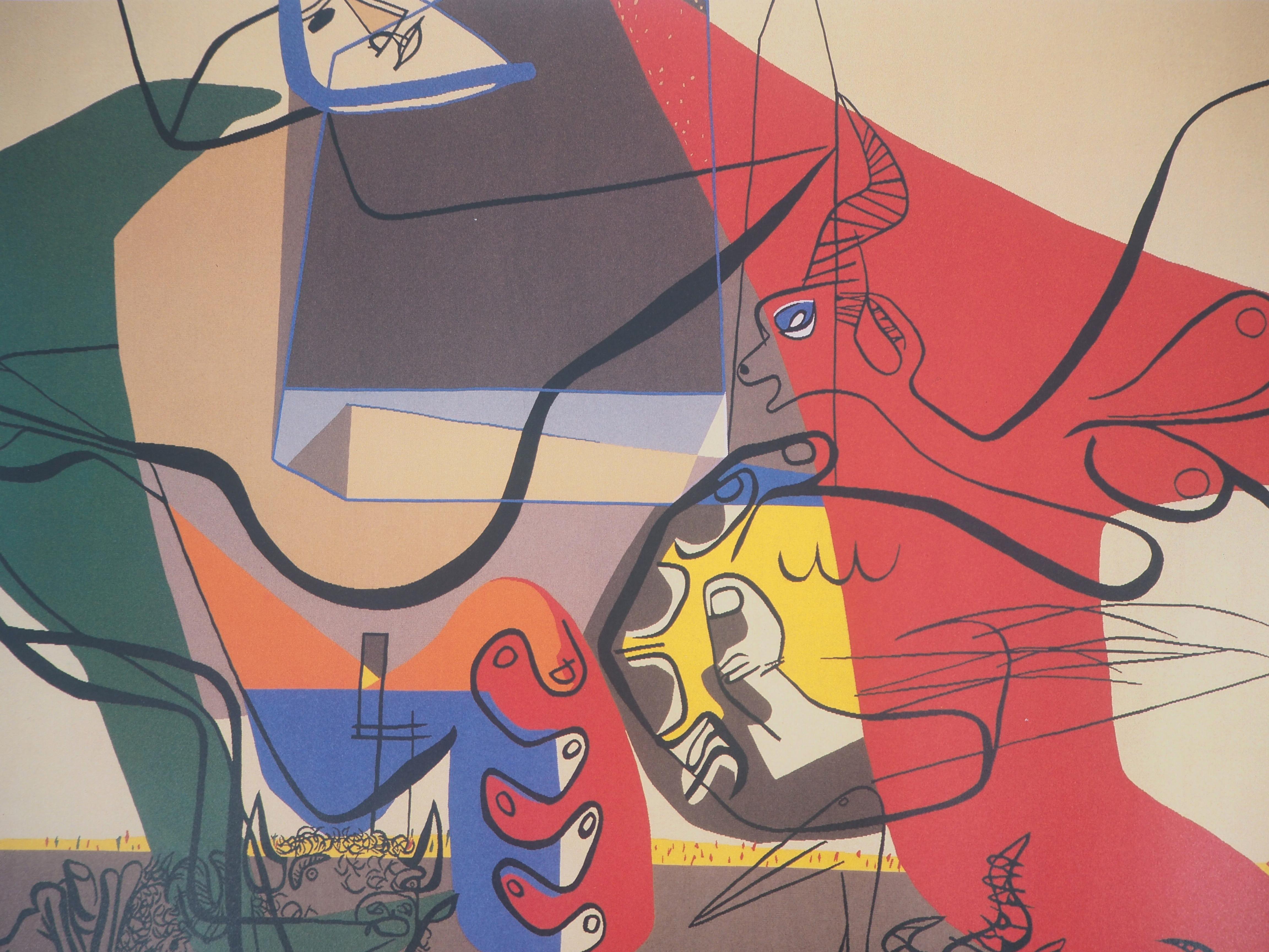 Presence (Man mit Stier und Tieren) – Original Vintage-Plakat, 1987 (Braun), Figurative Print, von Le Corbusier (after)