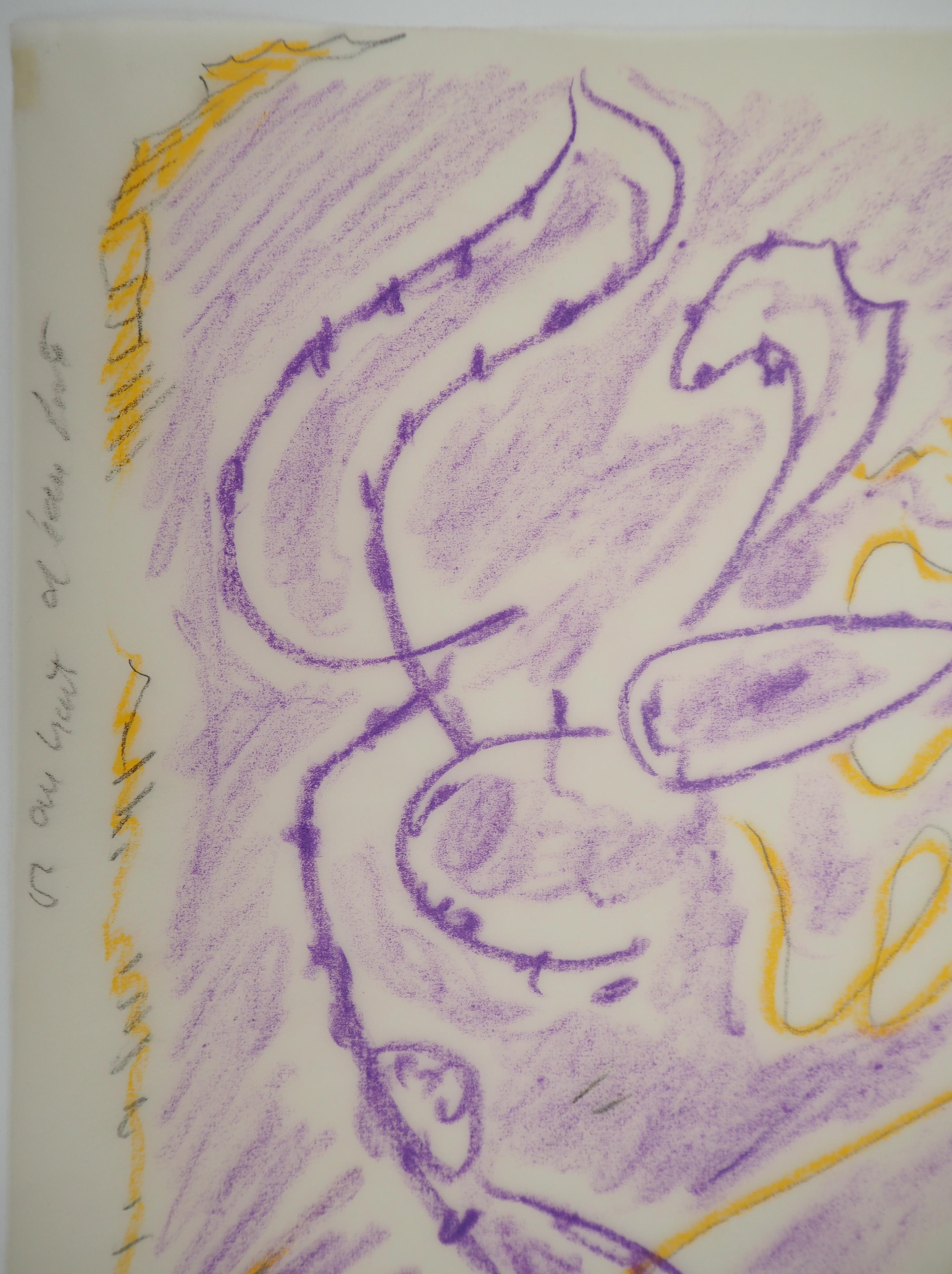 André Masson (1896-1987)
Surrealistische Blume

 Original-Farbbleistiftzeichnung 
Signiert mit dem Stempel des Künstlers auf der Rückseite (siehe Foto)
Auf Pauspapier 30,5 x 29 cm (11,8 x 11,4 Zoll) aufgetragen auf Papier 44 x 35 cm (17,3 x 13,7