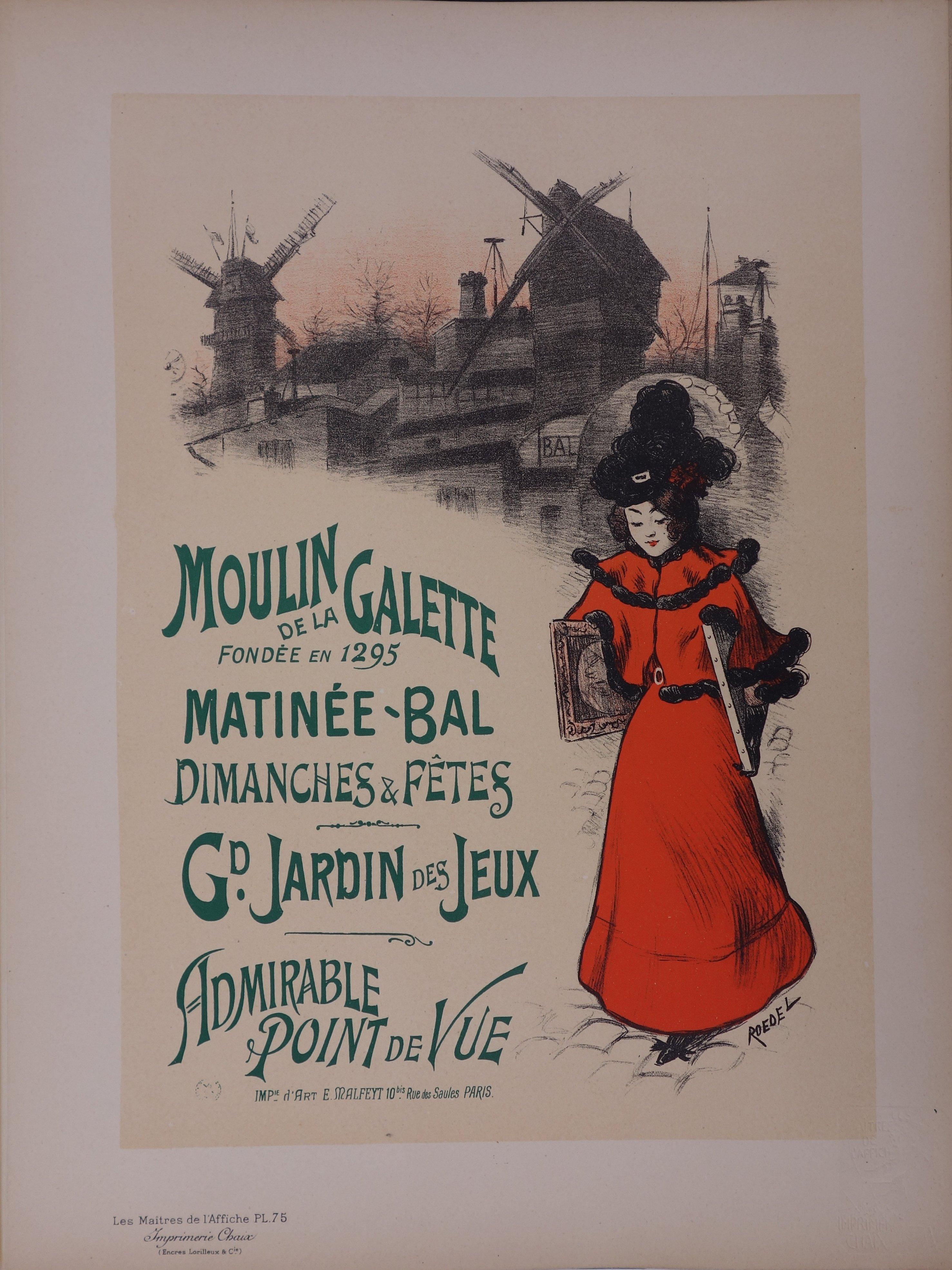 Montmartre : Moulin de la Galette - Litografia (Les Maîtres de l'Affiche), 1897 - Print di Auguste Roedel