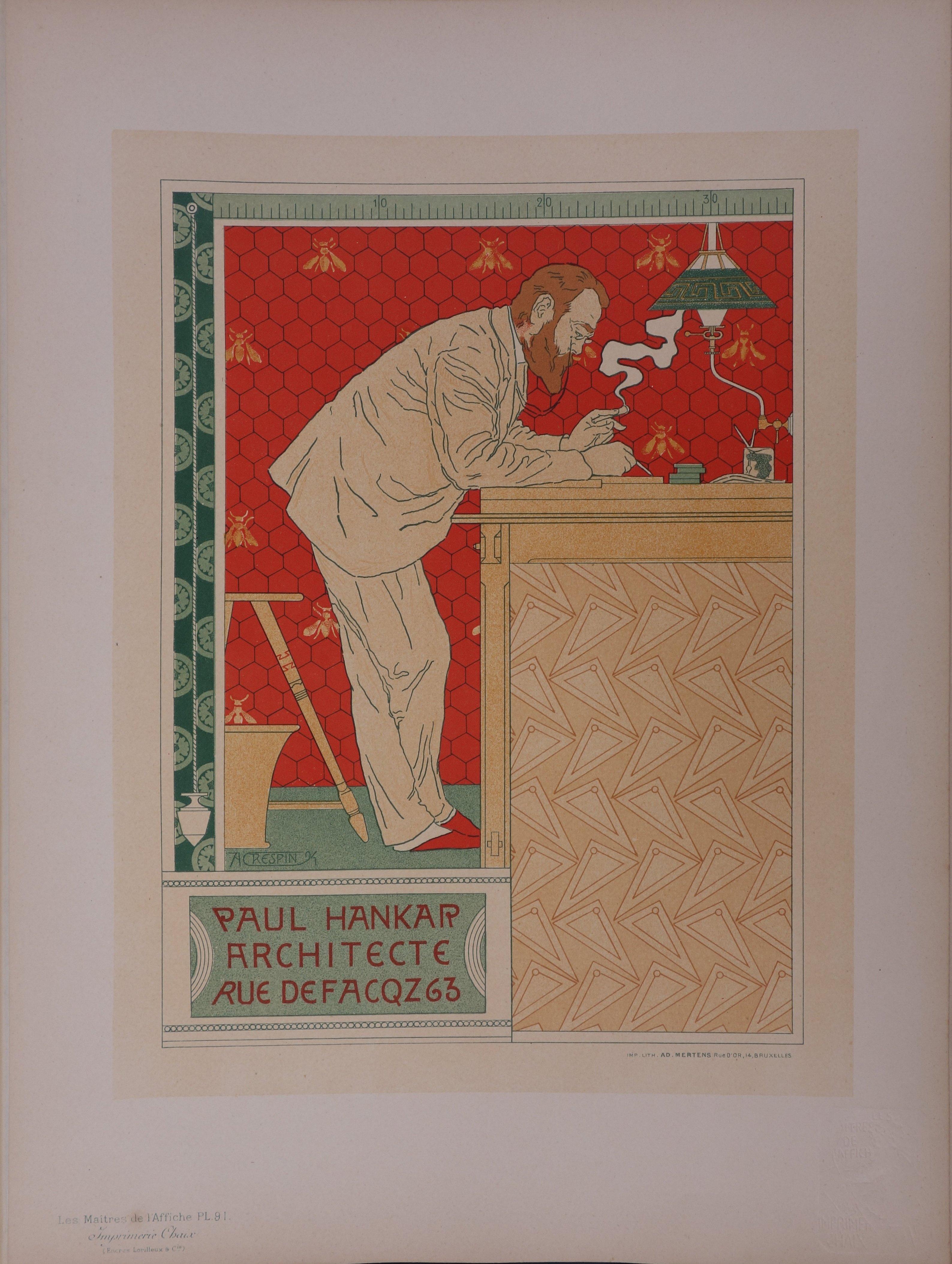 Adolphe Crespin Figurative Print - The Architect (Paul Hankar) - Lithograph (Les Maîtres de l'Affiche), 1895