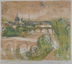 Paris : Seine River - Original lithograph, Handsigned