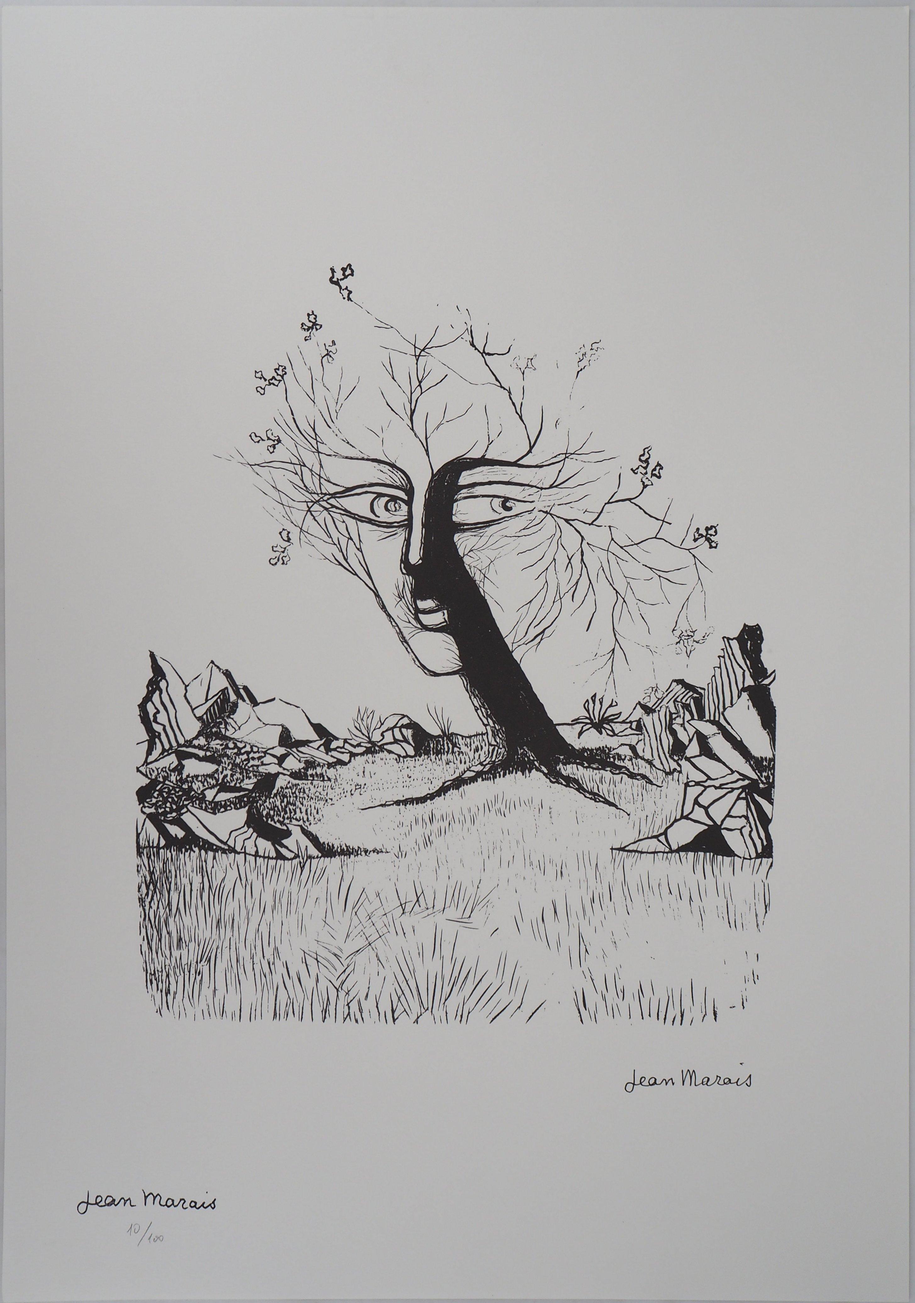 Surrealist Landscape : Face in a Tree - Lithograph, Numbered /100