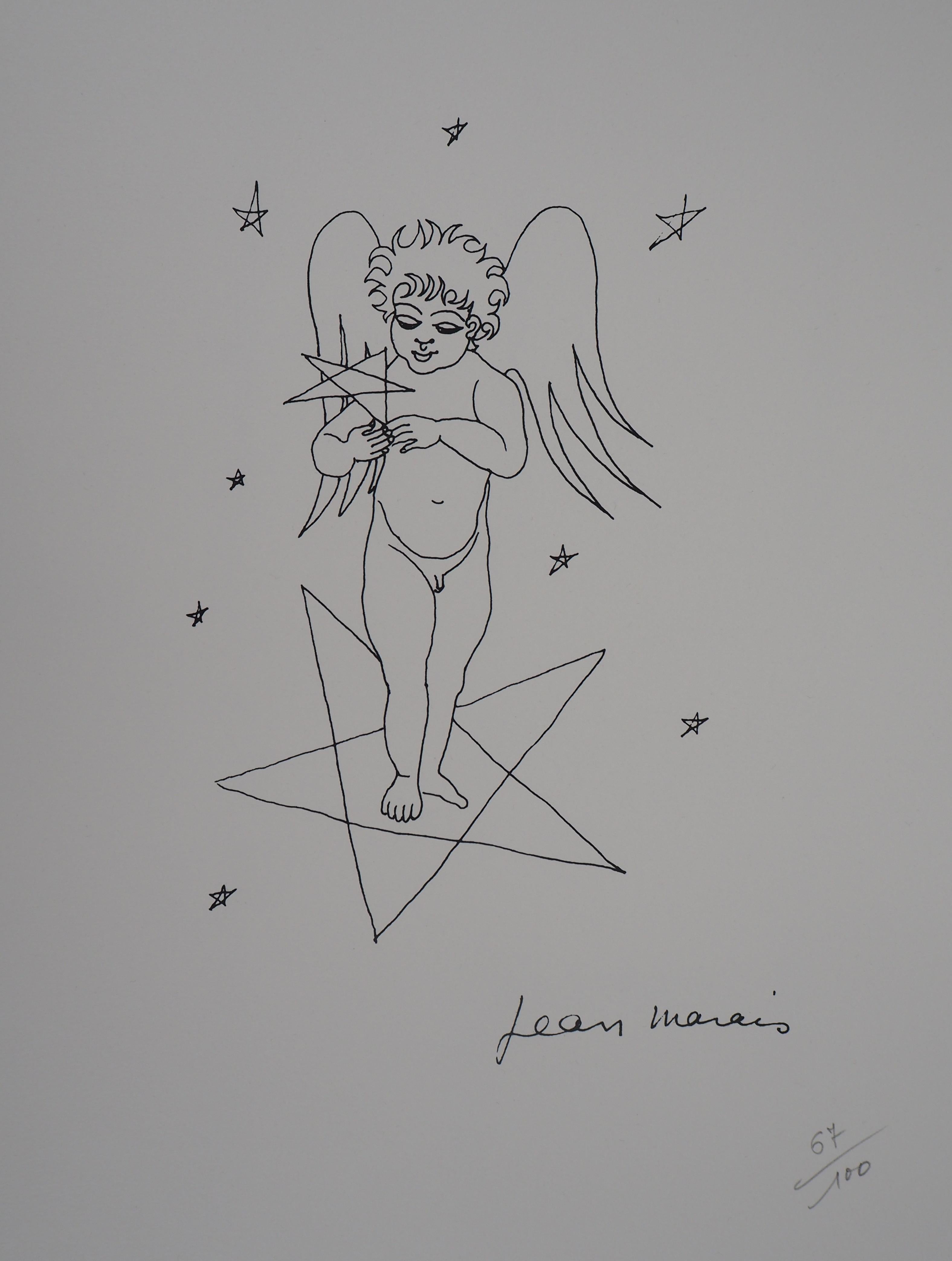 Jean Marais Figurative Print - Angel in the Stars - Lithograph, Ltd 100 copies