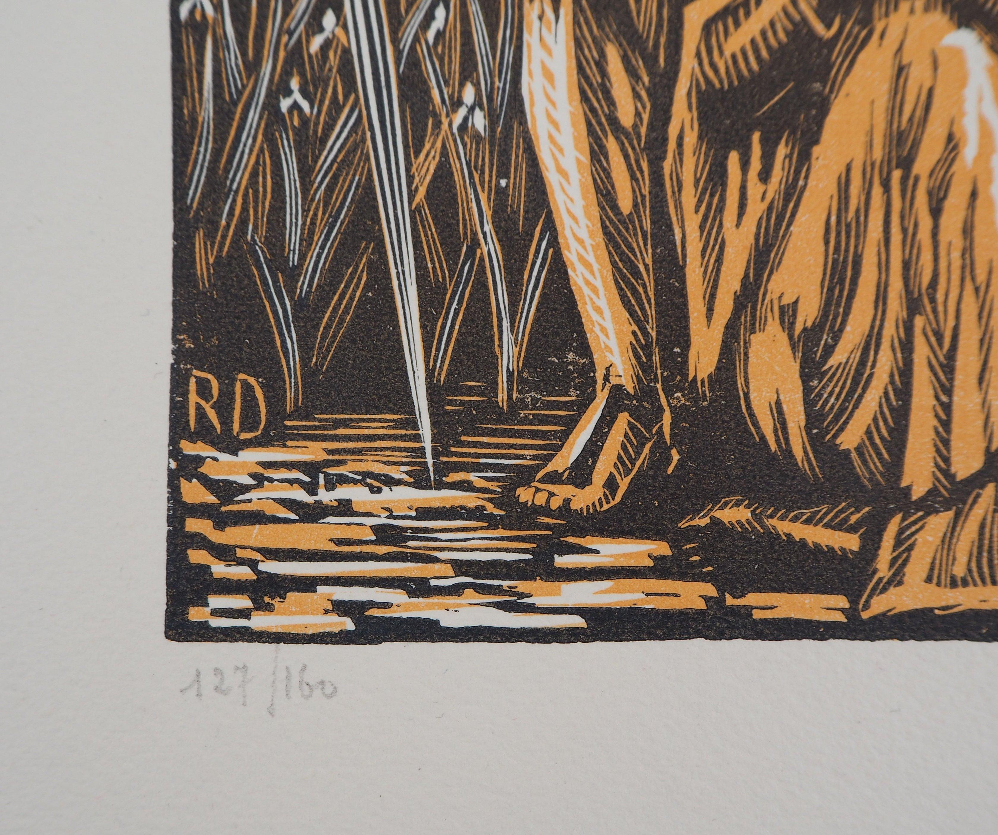 Raphaël DROUART
Hommage an Maurice Barrès: Un Jardin sur l'Oronte (Ein Garten am Orontes, Oper), 1924

Original Holzschnitt
Handsigniert mit Bleistift
Nummeriert /160
Auf Pergament 32,5 x 25 cm (ca. 12,7 x 9,5 in)

Herausgegeben für den 'Imagier de