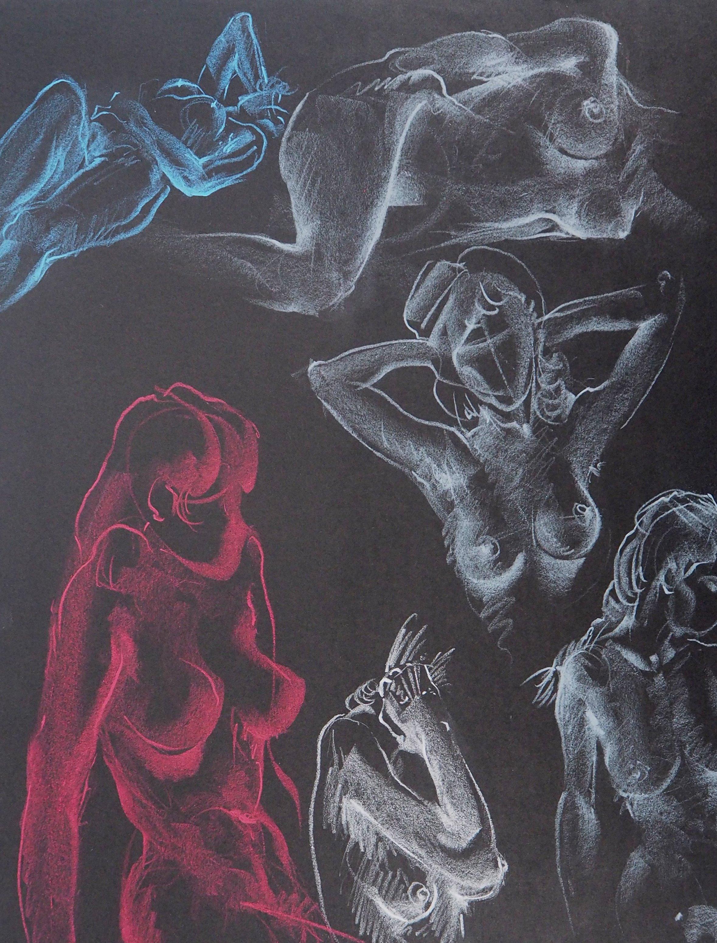 Gaston COPPENS (1909 - 2002)
The Awakening, Six Studies of Nude

Original charcoal drawing
Handsigned on the back of the sheet (see photo)
On black paper 65 x 50 cm (c. 25,5 x 19,6 inch)

Very good condition, a few small surface defects on the