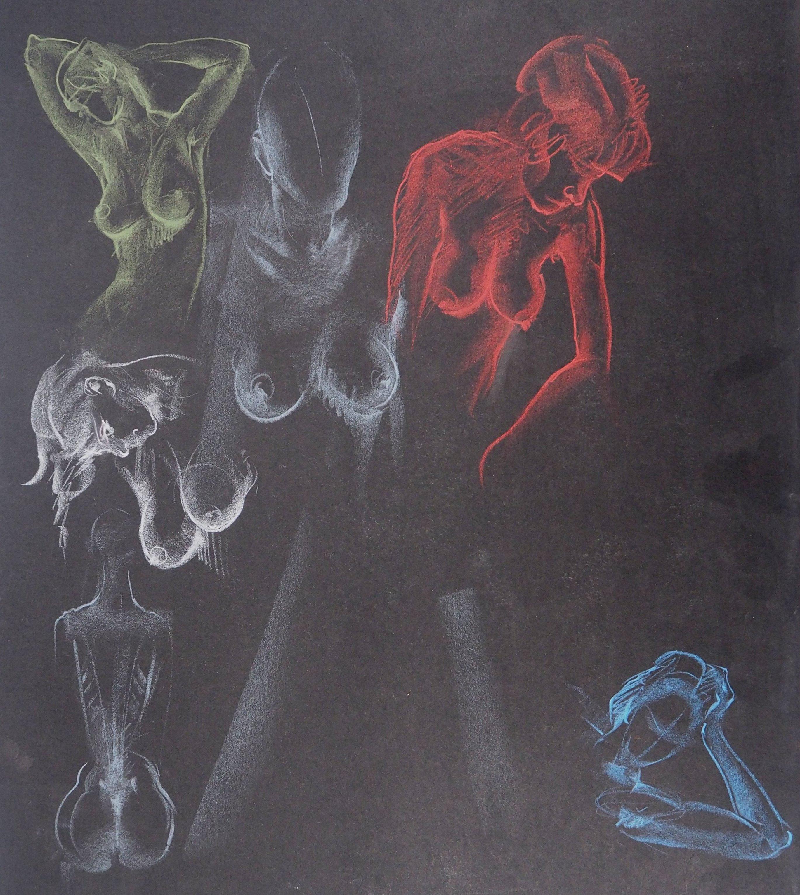 Natural Beauty, Five Studies of Nude - Original Signed Charcoals Drawing - Art by Gaston Coppens