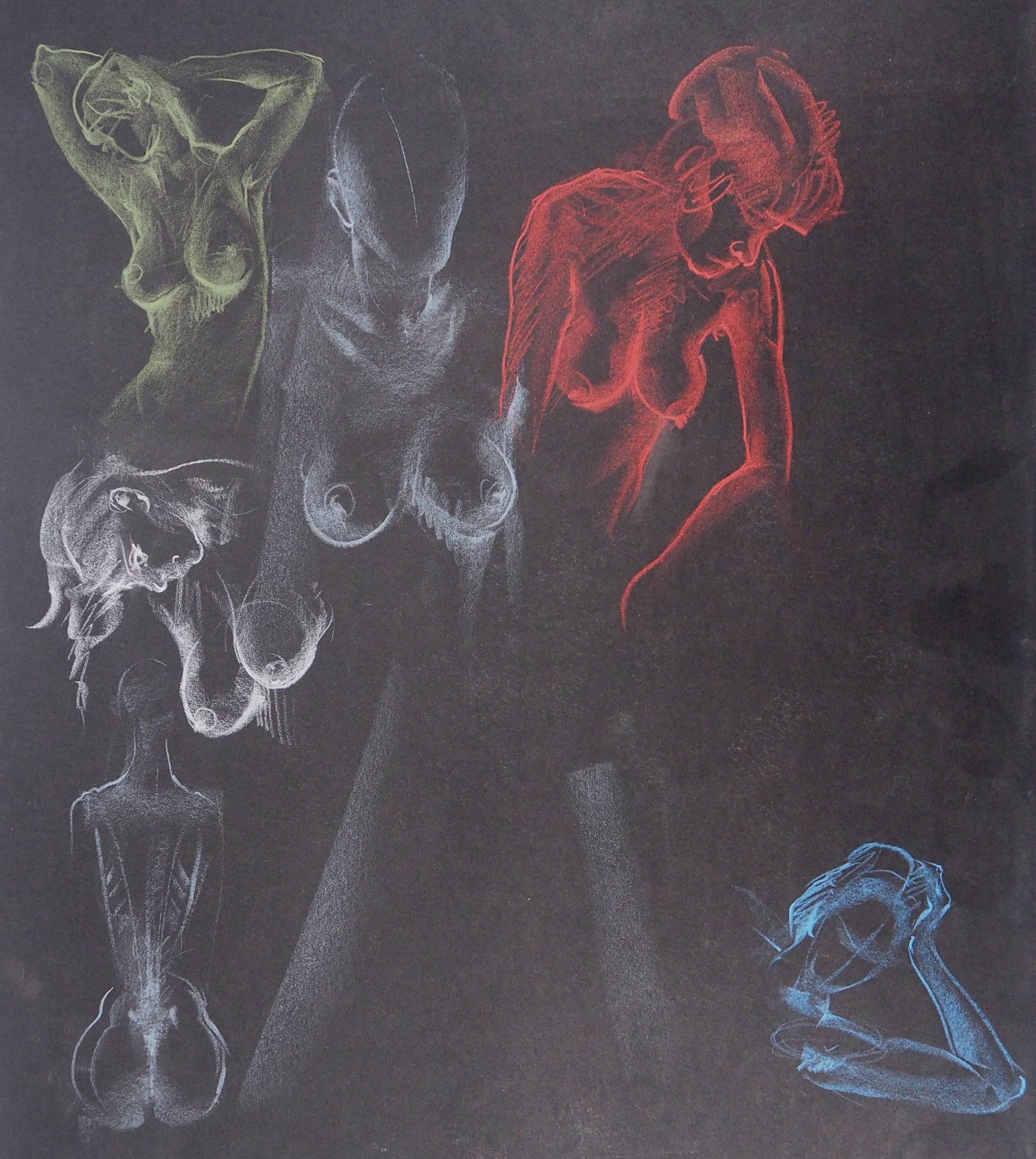 Nude Gaston Coppens - La beauté naturelle, cinq études du nu - dessin original signé au fusain