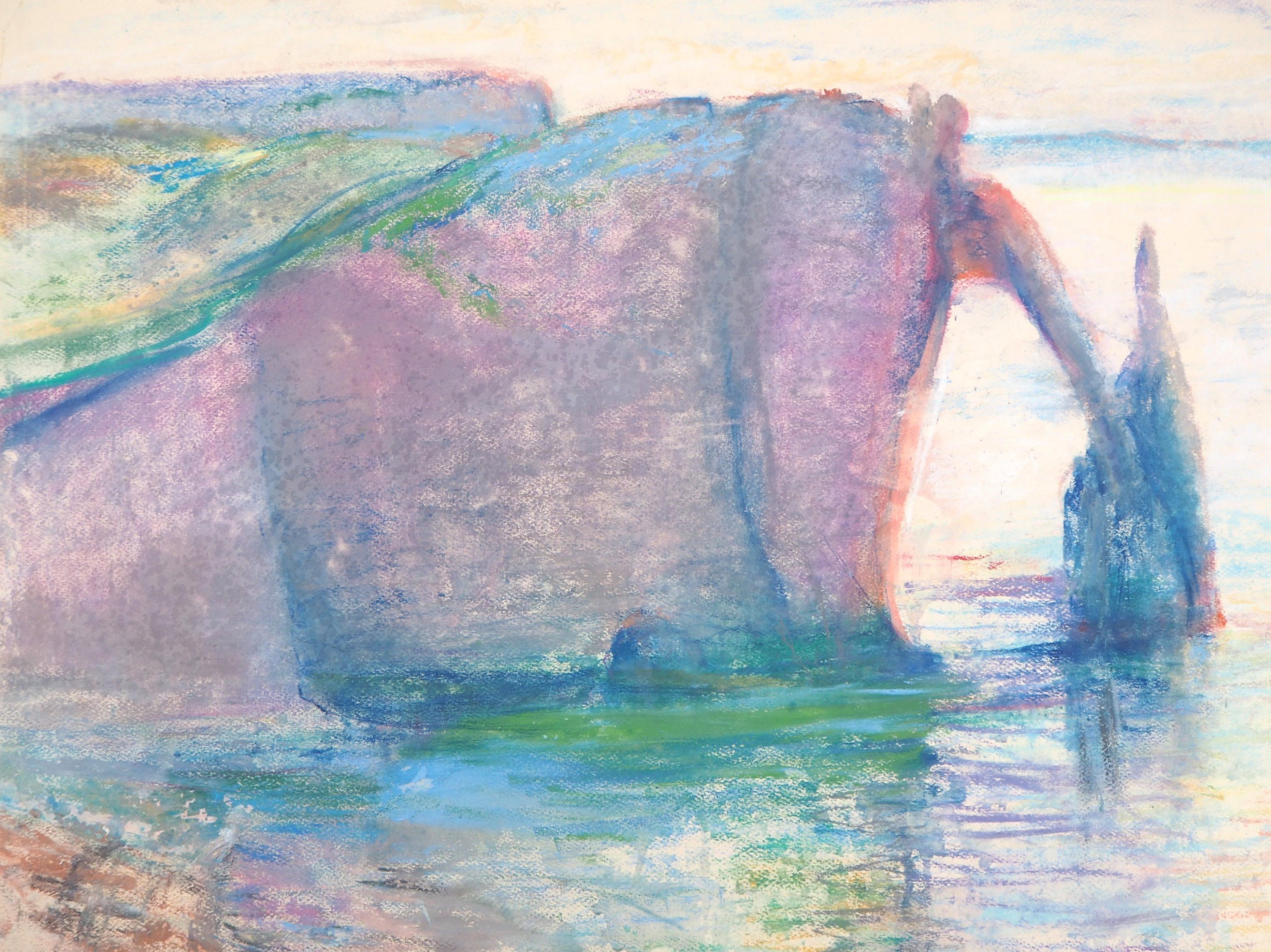 Gaston Coppens Landscape Art – Etretat Cliff, Normandie - Original signierte Holzkohlezeichnung