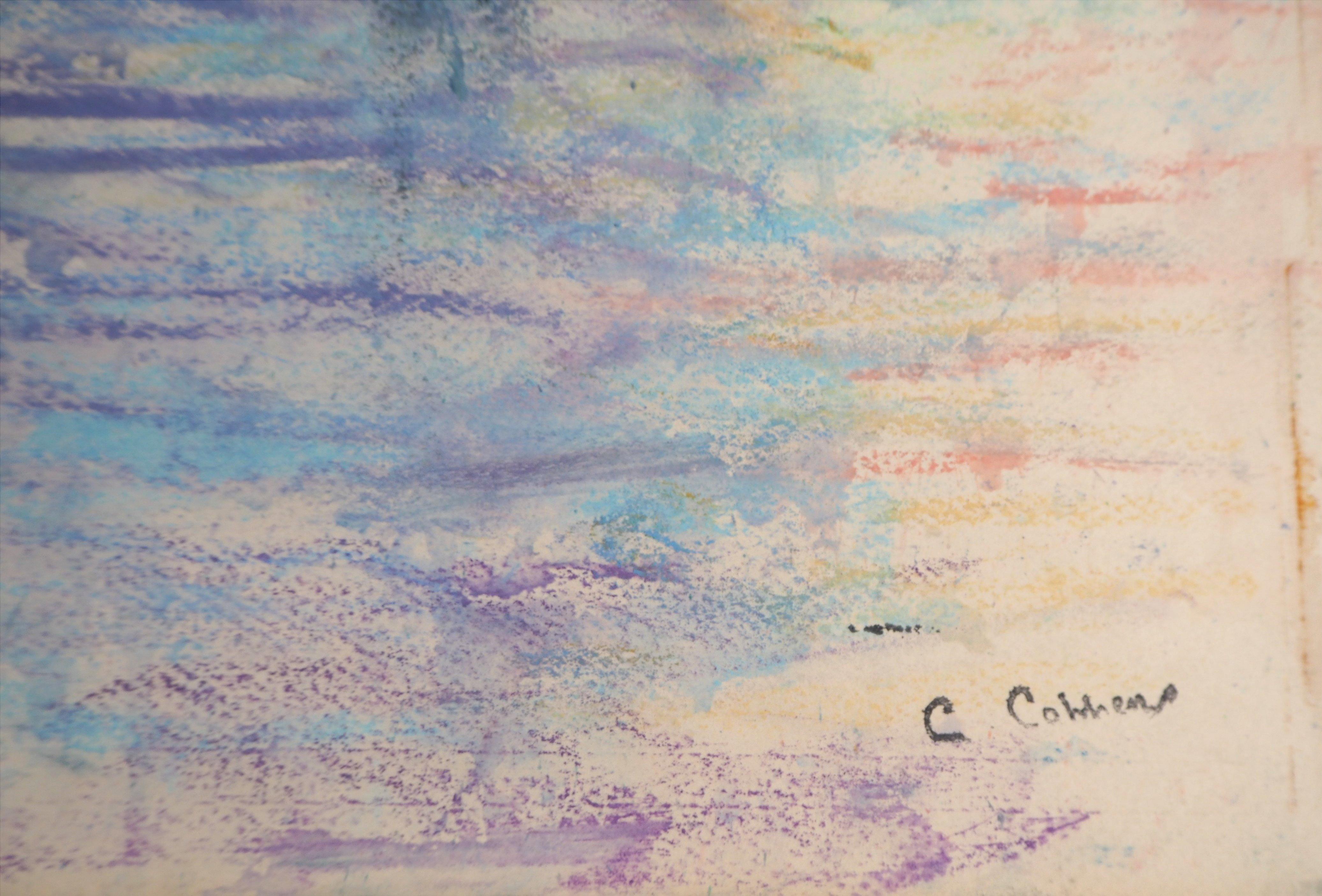 Etretat Cliff, Normandie - Original signierte Holzkohlezeichnung – Art von Gaston Coppens