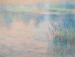 Impressionist Lake Reflection - Original Signed Charcoals Drawing