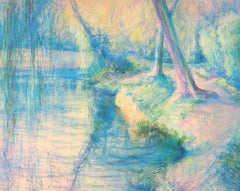 Impressionistischer See – Original signierte Kohlezeichnung in Holzkohle