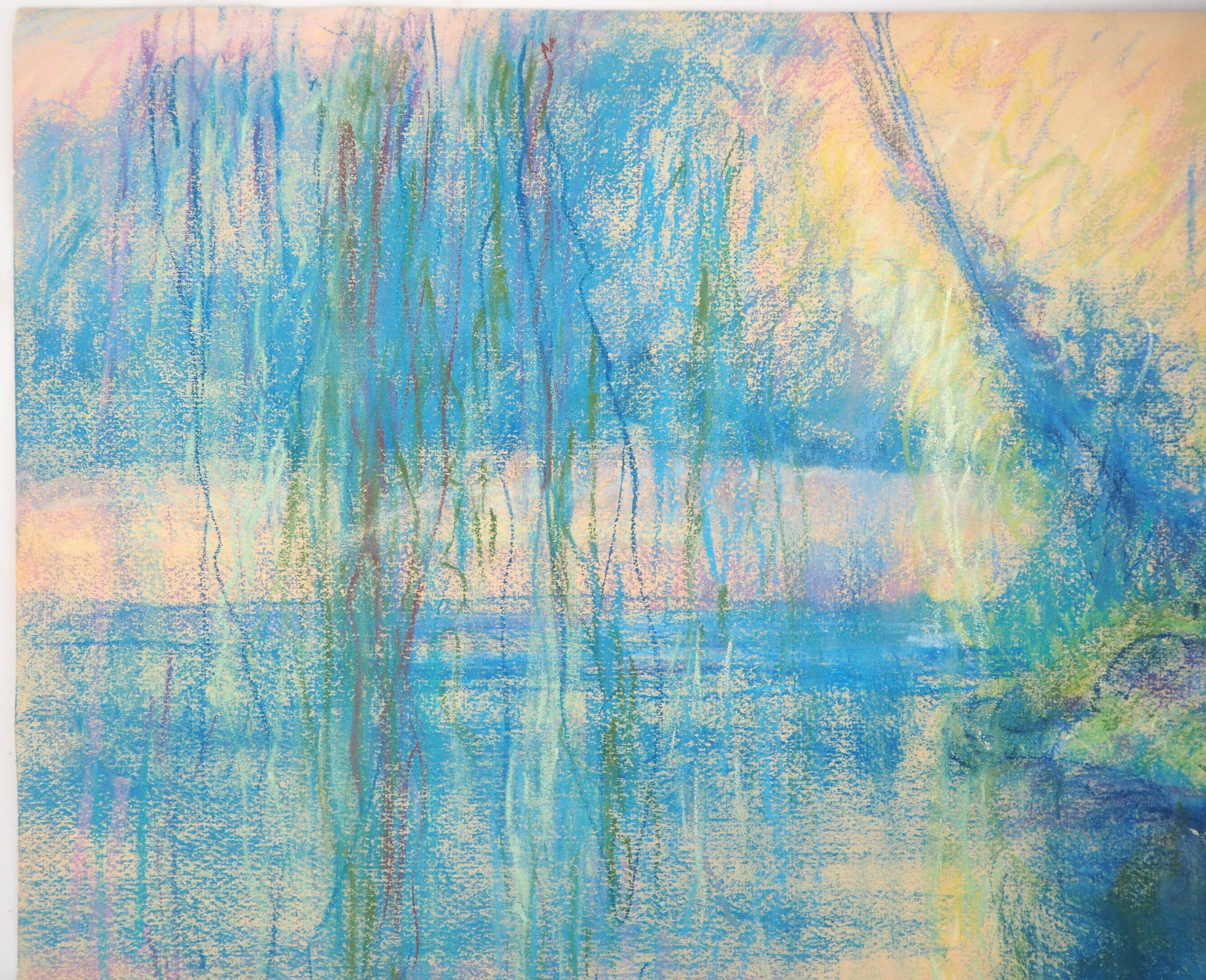 Impressionist Lake - Original Signed Charcoals Drawing For Sale 2