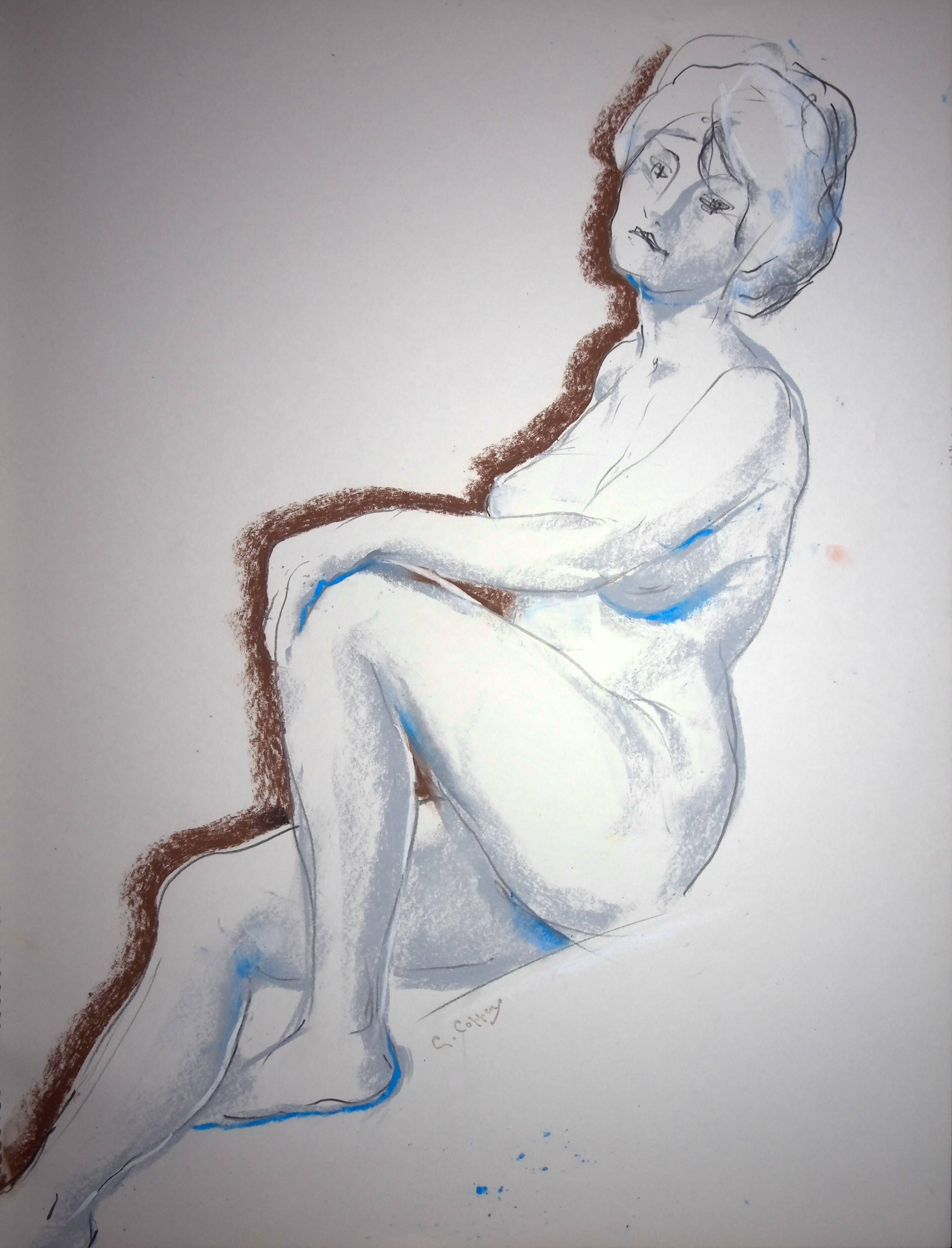 Gaston Coppens Nude - Resting Model - Signed Original Pastel Drawing