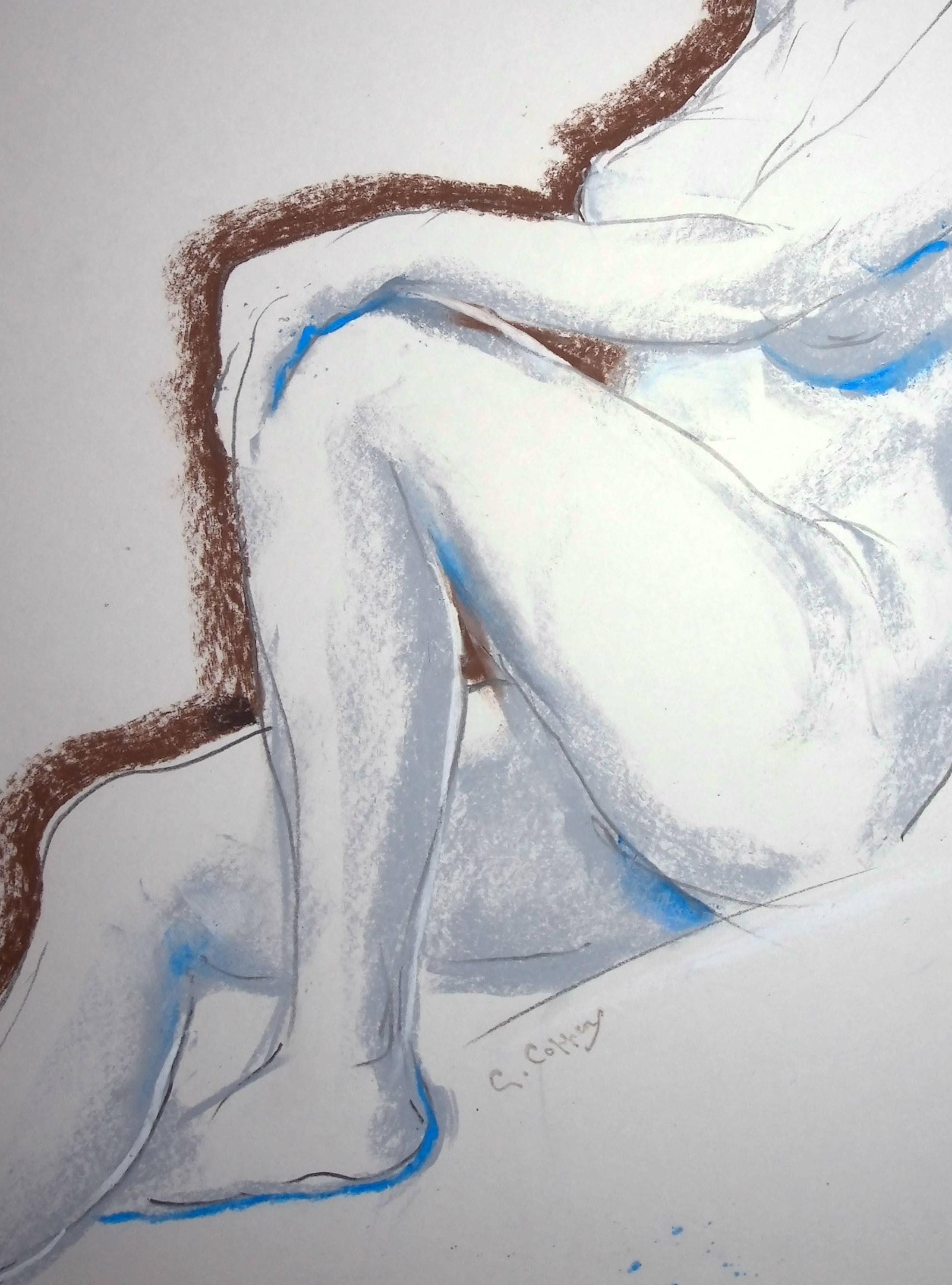 Resting Model - Signed Original Pastel Drawing - Modern Art by Gaston Coppens