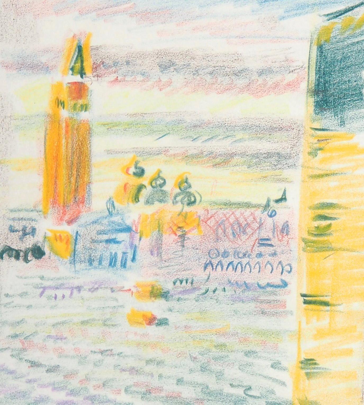 Venice in Sunset - Original Handsigned Pastel Drawing - Modern Art by André Masson