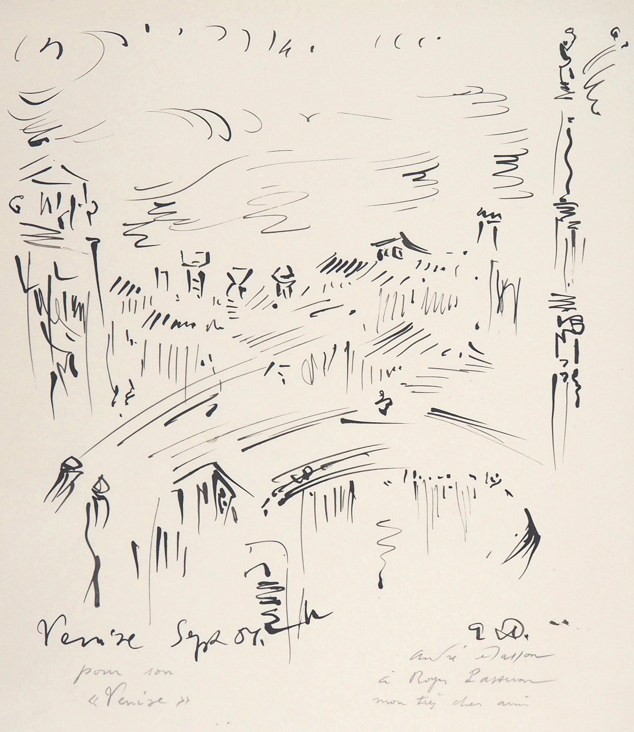 André Masson Landscape Art – Venezianische Hocker, 1987 - Original handsignierte Tintenzeichnung