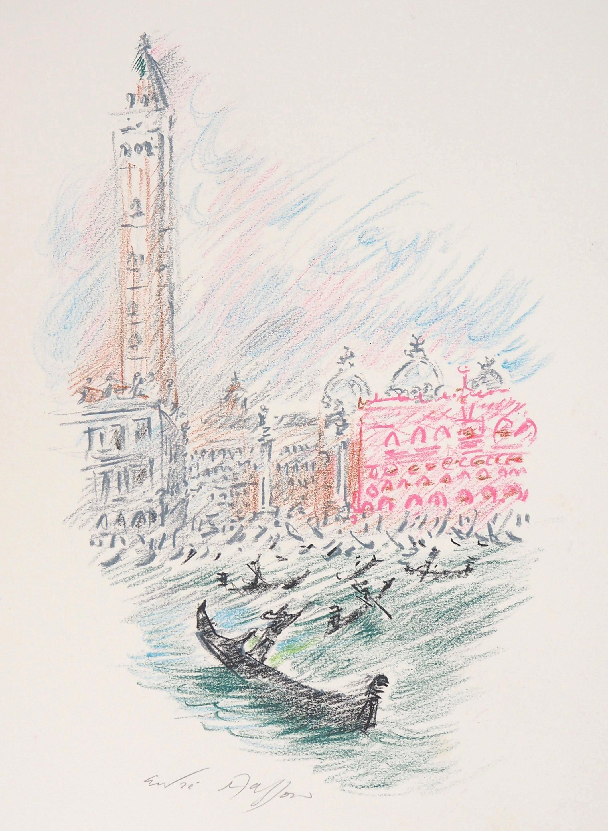 André Masson Landscape Art - The Basin of San Marco, Venice - Original Handsigned Pastel Drawing