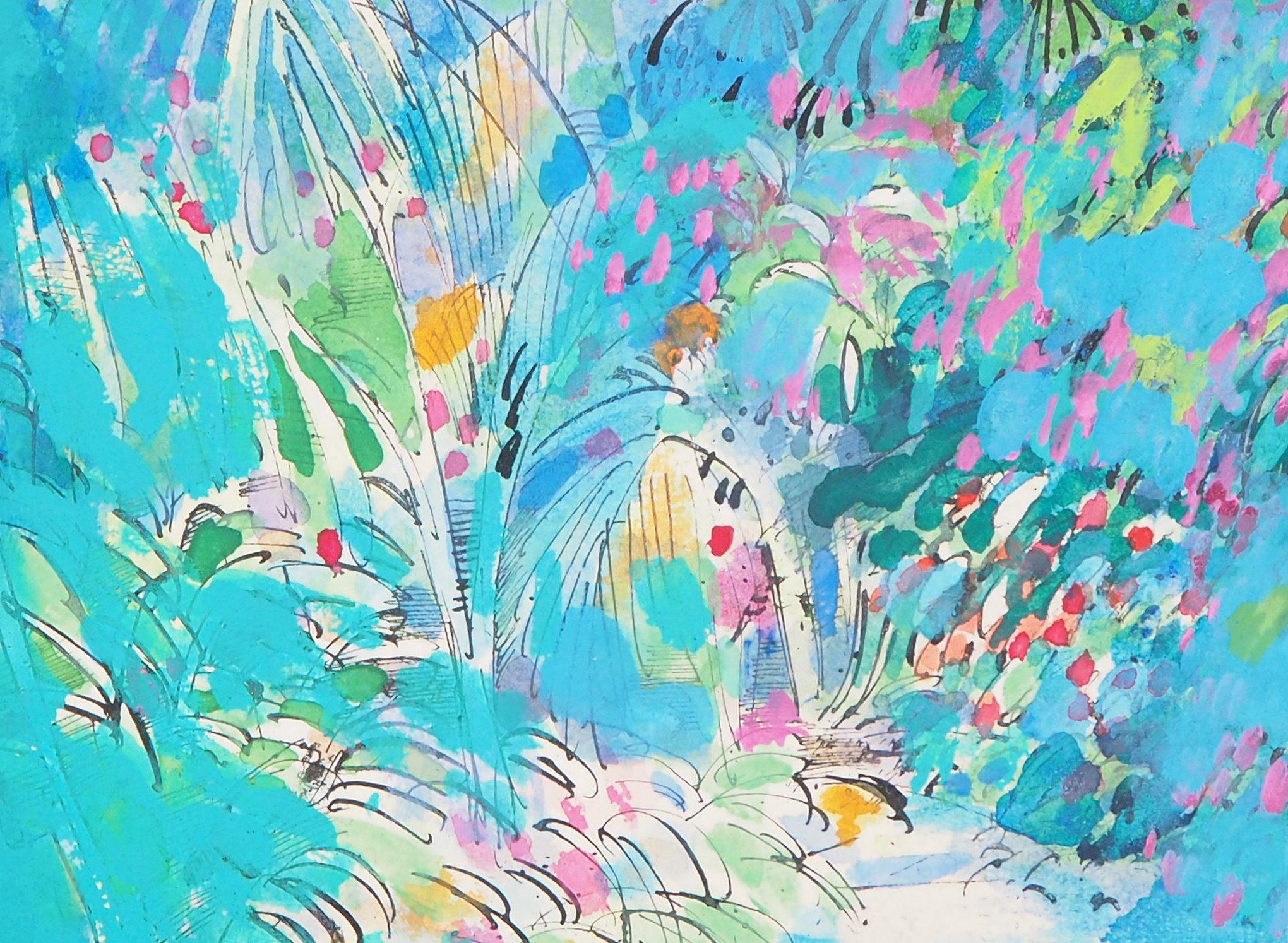 Paisaje tropical impresionista - Pintura original firmada a mano - Landscape Art Azul de Maurice Genis