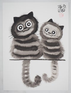Baby Cats mit Schliff – handsignierte Original-Tintezeichnung 