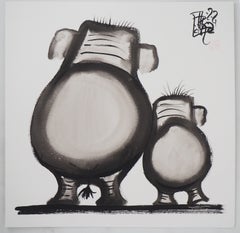 Elephant Duo - Handsigned Original Ink Drawing 