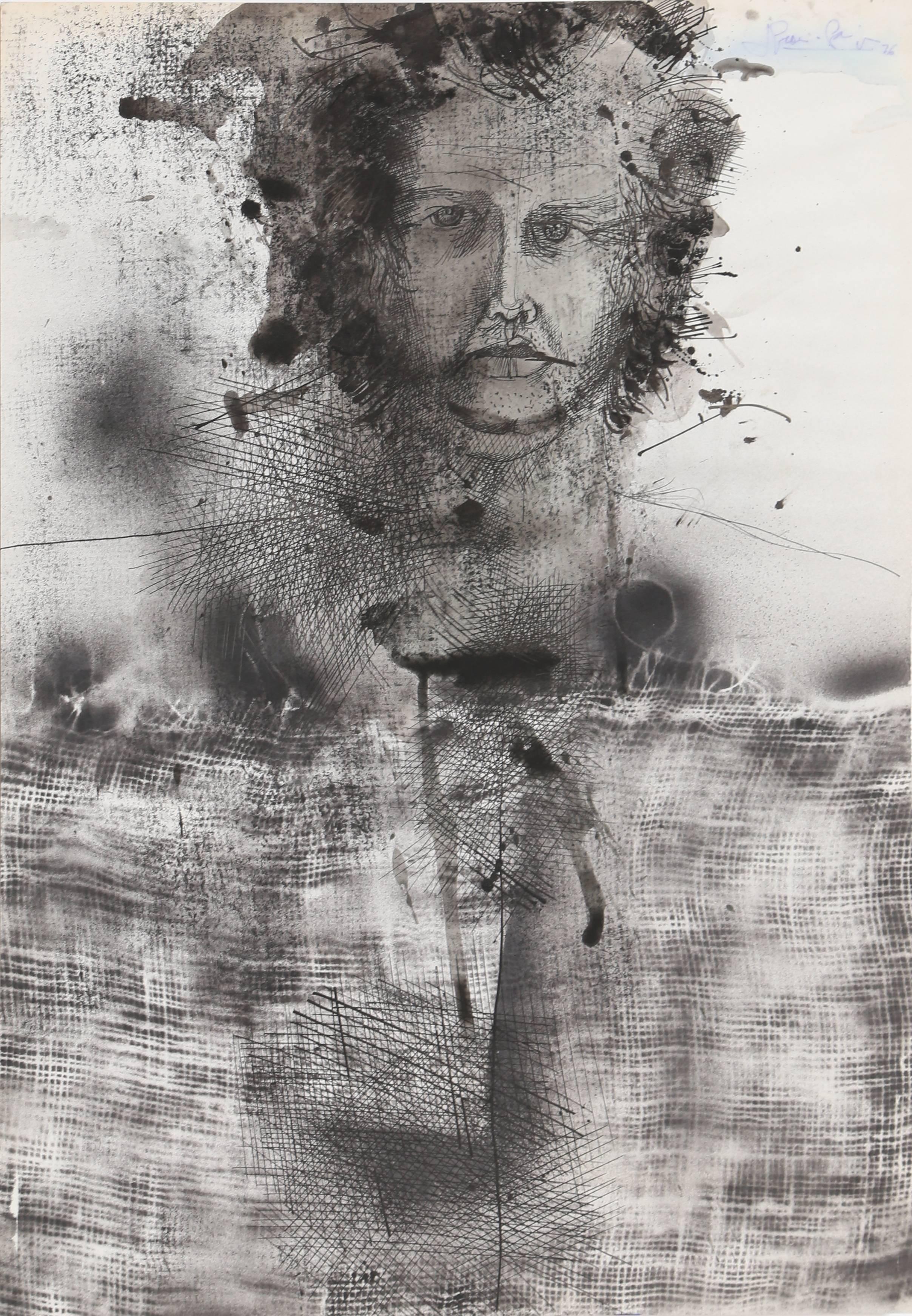 Self Portrait, 1970's Ink Drawing by Josep Grau-Garriga