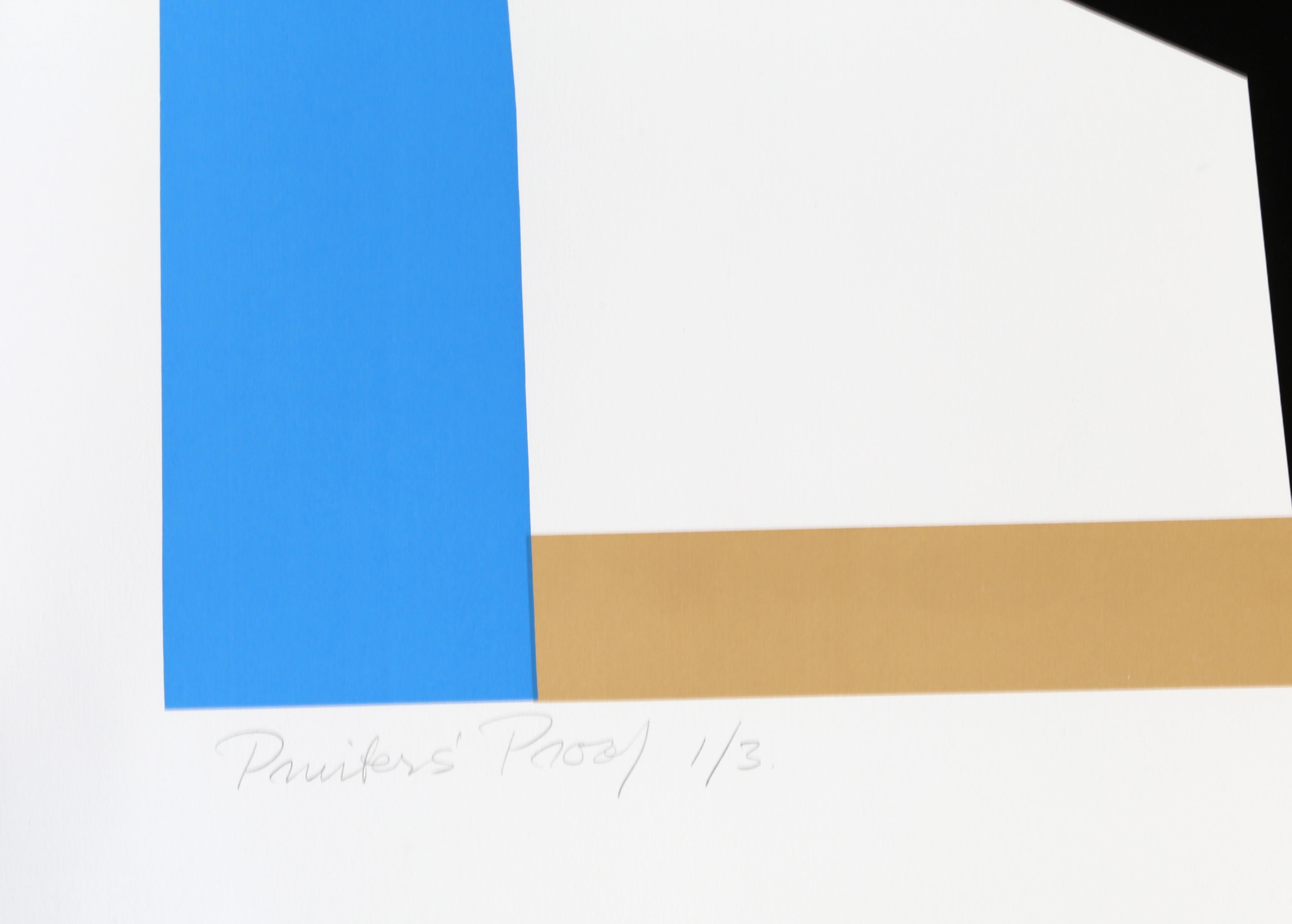 Blue, Geometric Abstract Silkscreen by Pierre Clerk 1981 1