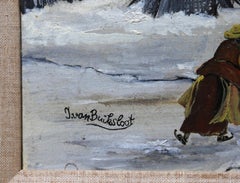 French Village in Winter, Impressionist Oil Painting by J. van Buiksloot