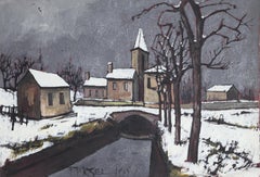 Snowy Village, Oil Painting by Jacques Pergel