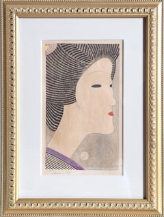 Portrait d'une Geisha, gravure sur bois japonaise par Tobe Kamei, vers 1950