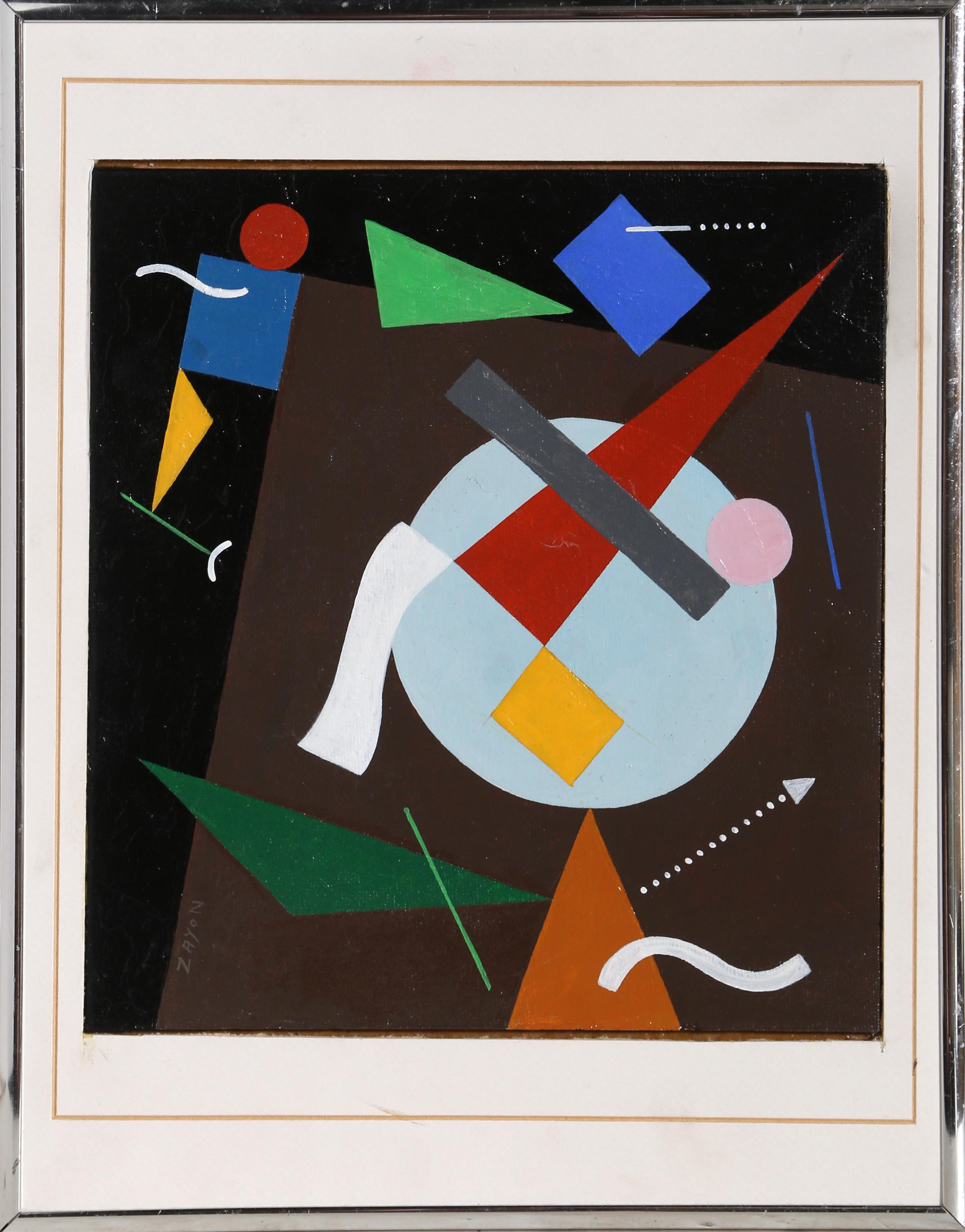 Artist: Semour Zayon American (1930 - )
Title: Construction Composition (After Kandinsky)
Medium: Oil on Board, signed 
Size: 10 x 9.5 inches
Frame: 14 x 11.25 inches