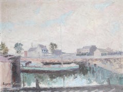 Vintage Boat Dock, Oil Painting by Eugene Stevens 