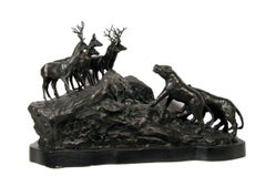 Lions and Deer, Bronze Sculpture by A. Ganso 
