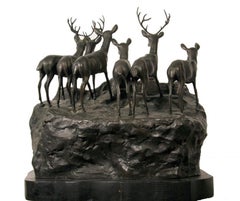Lions and Deer, Bronze Sculpture by A. Ganso