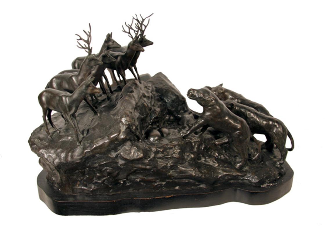 Lions und Hirsche, Bronzeskulptur von A. Ganso  im Angebot 2