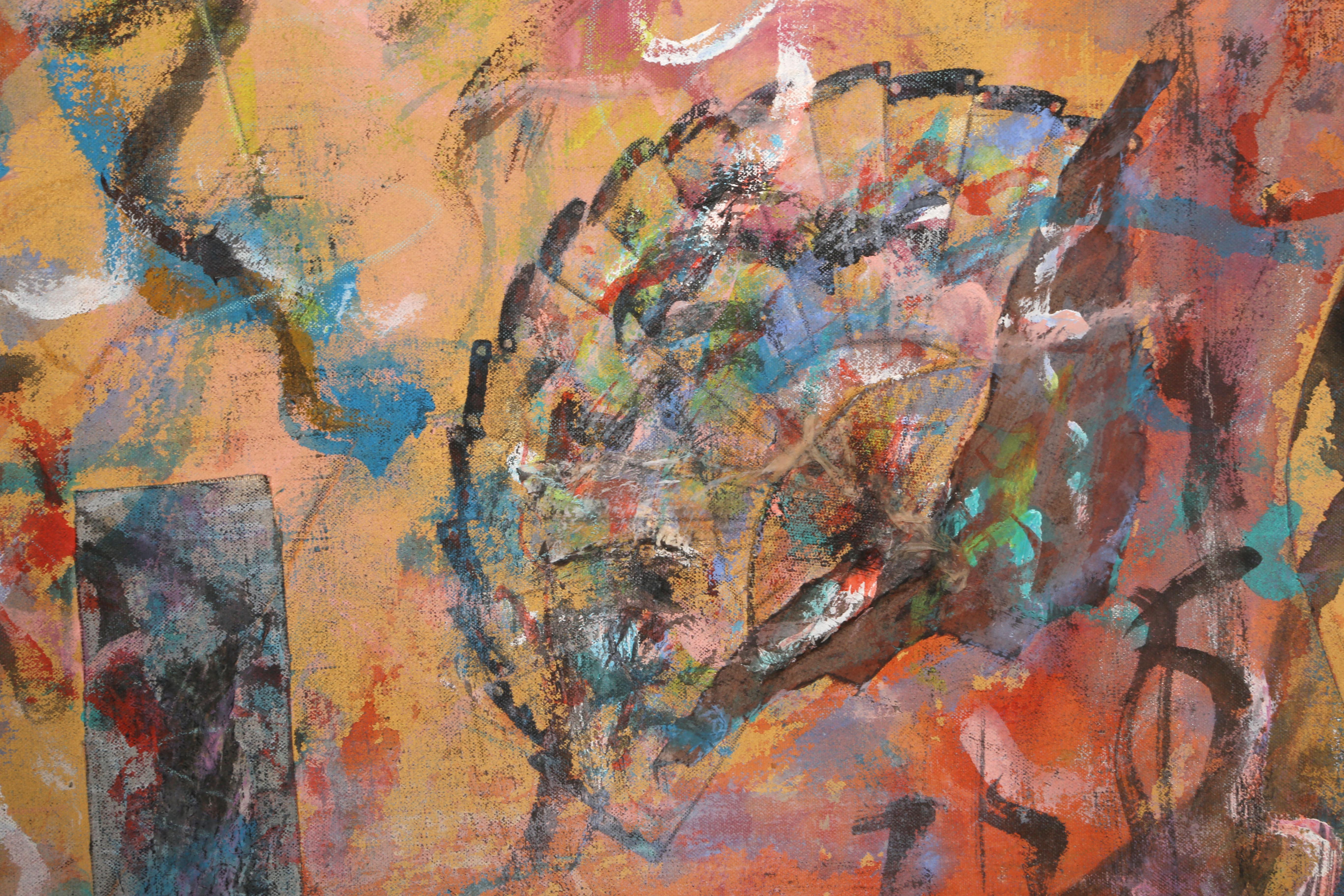 Artist: Kim Hardiman, American XXth
Title: Rhythm & Form
Year: 1984
Medium: Mixed media on canvas, signed, dated, and titled verso
Size: 36 x 42 in. (91.44 x 106.68 cm)