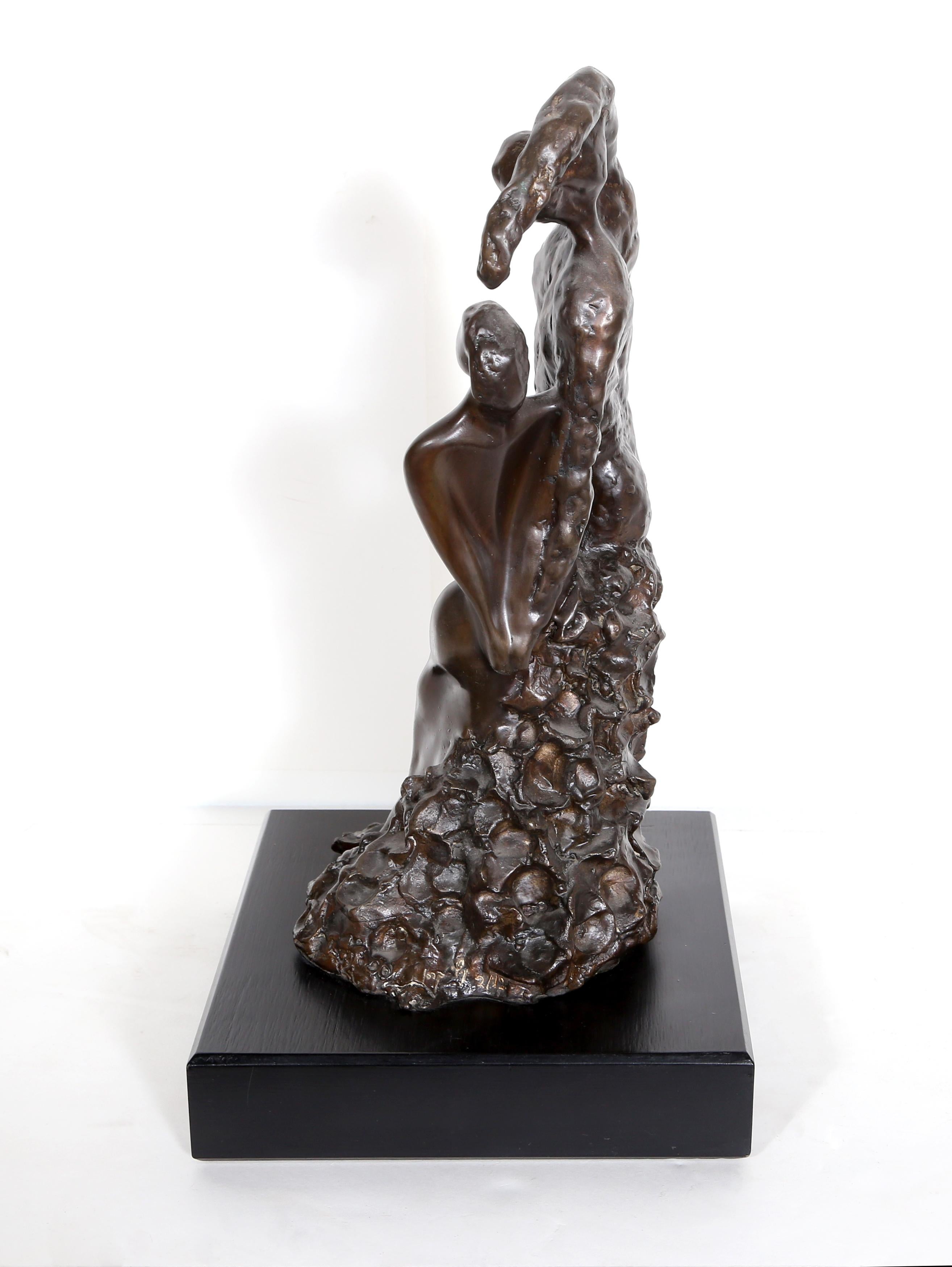 Artist: Nili Carasso, Israeli (1951 - )
Title: She and He
Medium: Bronze Sculpture, signature inscribed
Edition: 12 
Size: 14.5 x 7 x 6 in. (36.83 x 17.78 x 15.24 cm)
Base Size: 2 x 9.5 x 9 inches (Base) 