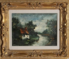 Bord l'Yerre de Seine, Oil Landscape Painting by Marcel Bouyeron 