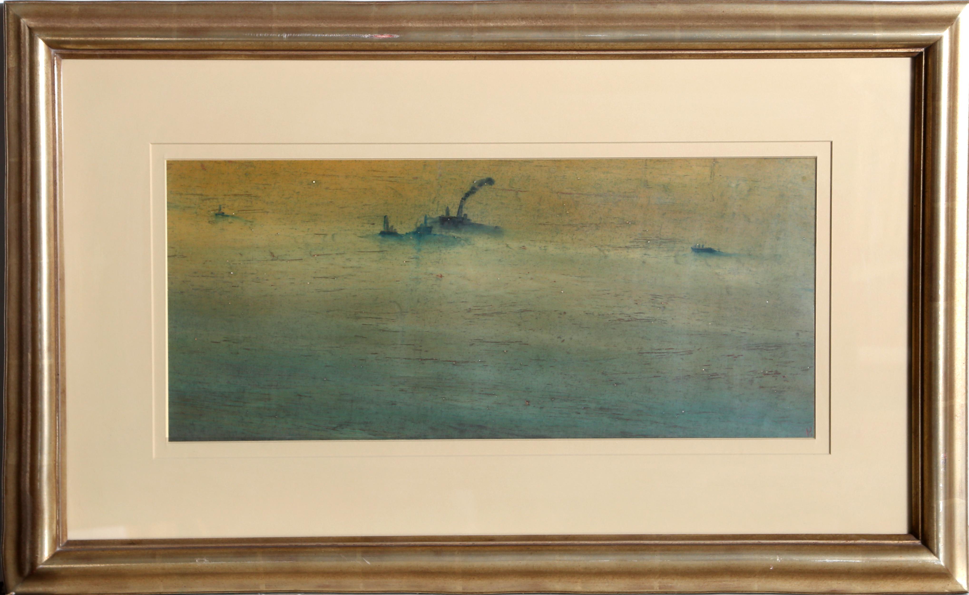 Artista: Vladimir German, ruso/americano (1940 - )
Título Paisaje marino
Año: hacia 1988
Técnica: Óleo sobre papel
Tamaño del papel: 22,86 x 52,07 cm (9 x 20,5 pulg.)
Marco 18,5 x 30,5 pulgadas