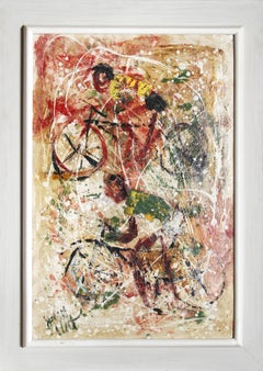 Bicyclists, Framed Abstract Expressionist Painting by John Uht