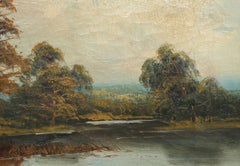 Landscape with Cottage, Framed Impressionist Oil Painting by Edward Heaton