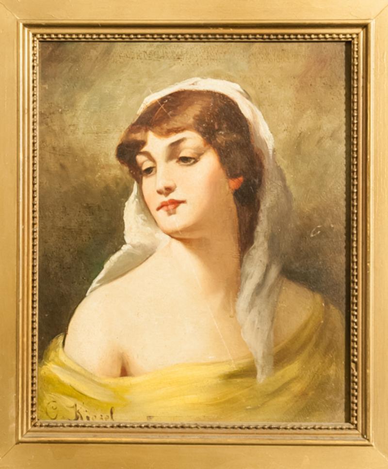 Conrad Kiesel Portrait of a Woman in Yellow, Oil Painting by Conrad