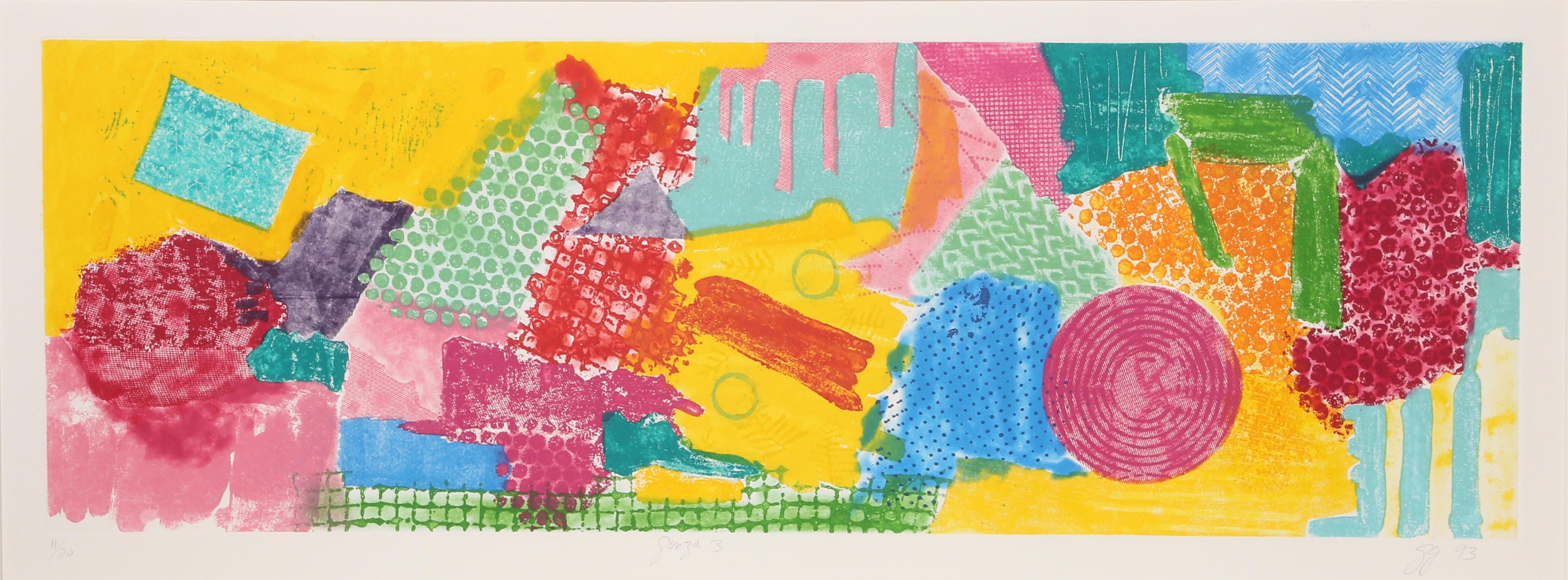 Artistics : Gloria Garfinkle, Américaine (1929 -  )
Titre : Ginza 3
Année : 1993
Moyen : Eau-forte et aquatinte, signée et numérotée au crayon
Edition : 11/20
Taille de l'image : 12 x 35 pouces
Taille : 20 x 44 in. (50.8 x 111.76 cm) (avec