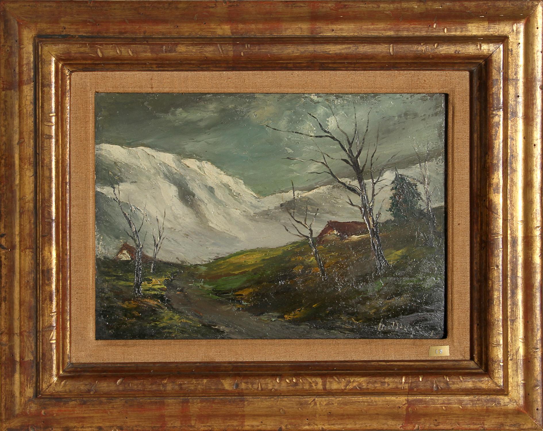 Artistics : Marcel Bouyeron, Français (1890 - 1976)
Titre : Neige en Cantal
Année : vers 1930
Moyen d'expression : Huile sur toile, signée à gauche.
Taille : 24,13 cm x 33,02 cm (9,5 in. x 13 in.)
Taille du cadre : 16 x 20 pouces
