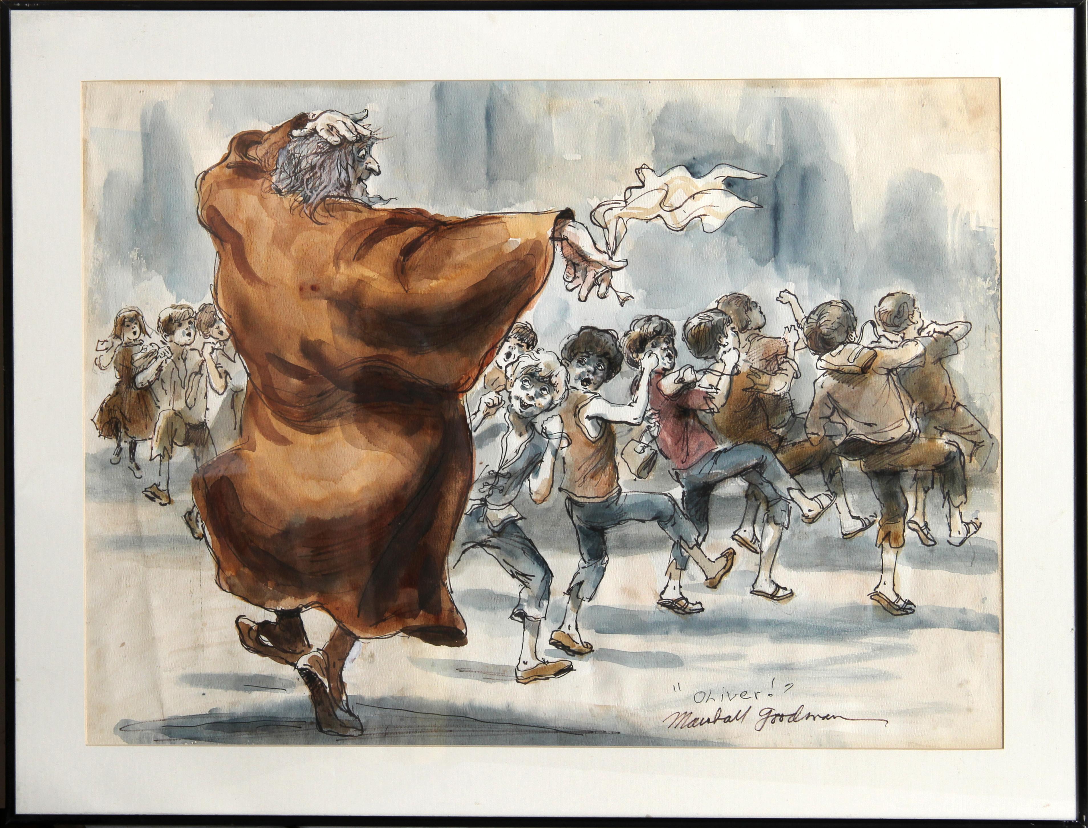 Marshall Goodman Figurative Art - Fagin Teaching Boys to Steal, Original Illustration from Oliver