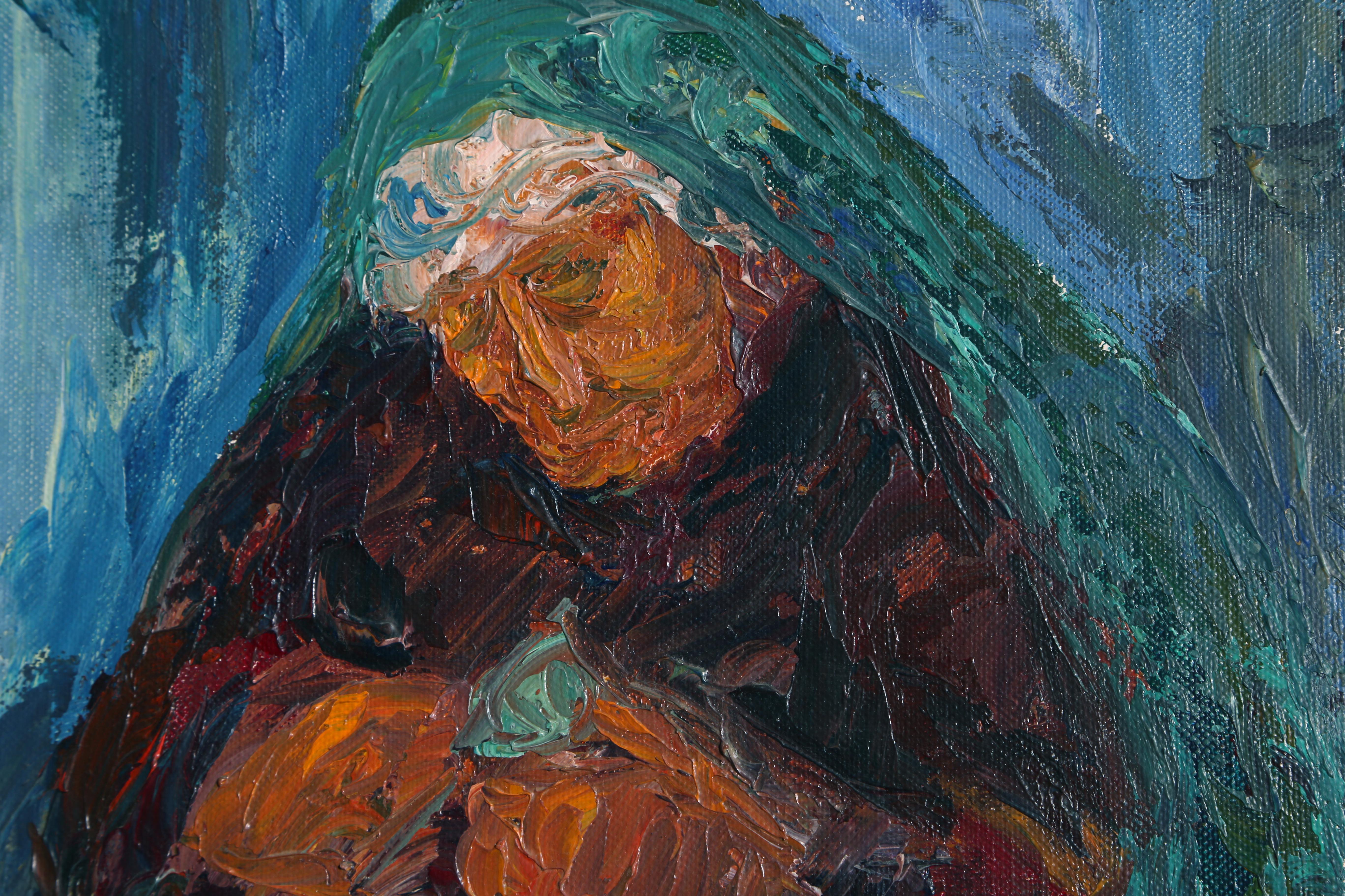 Artist:	Chaim Goldberg, Israeli (1917-2004)
Title:	Mother
Medium:	Oil on Canvas, signed in English lower left and Hebrew lower right
Size:	24 x 20 inches
Frame Size 32 x 27.5 inches