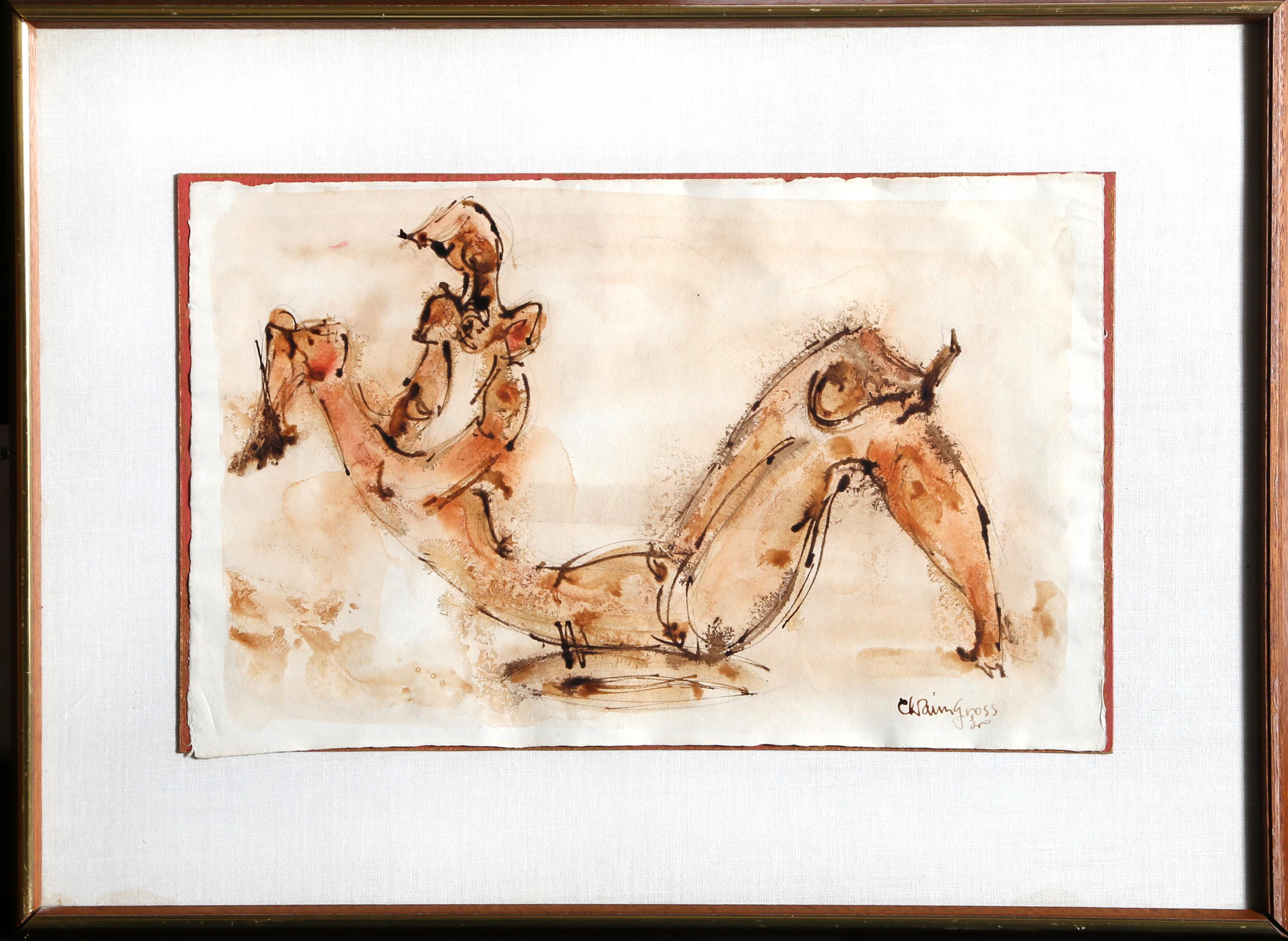 Mother Playing, Watercolor by Chaim Gross