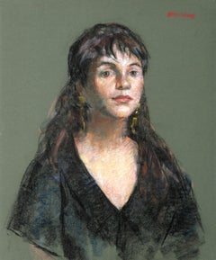 Vintage Portrait of a Woman - Lourdes, Drawing by Thomas Strickland